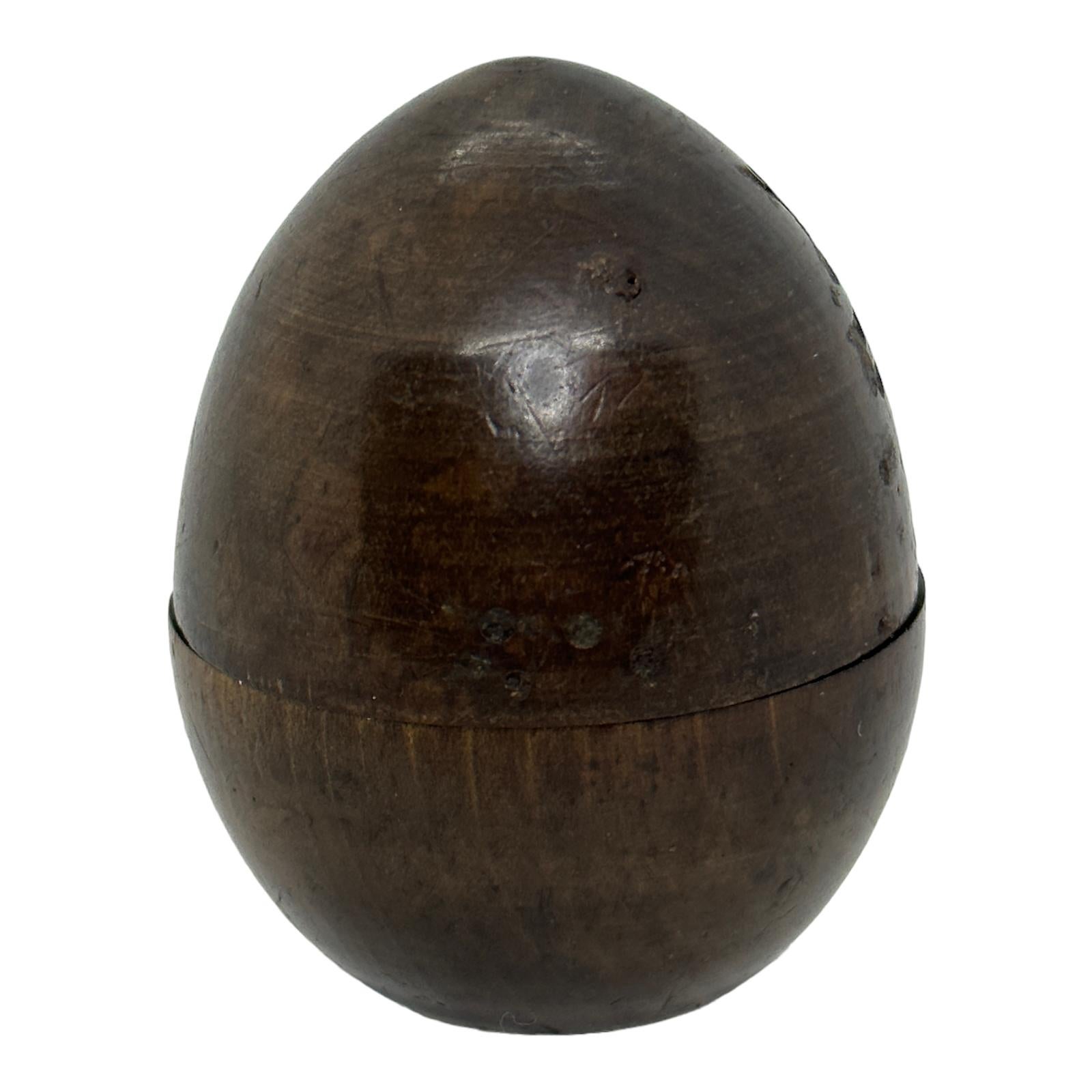 Victorian Hand Carved Coquille Nut Egg Box 19th Century Flea Trap Pomander Needle Case For Sale