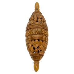 Hand Carved Coquille Nut Egg Box 19th Century Flea Trap Pomander Needle Case