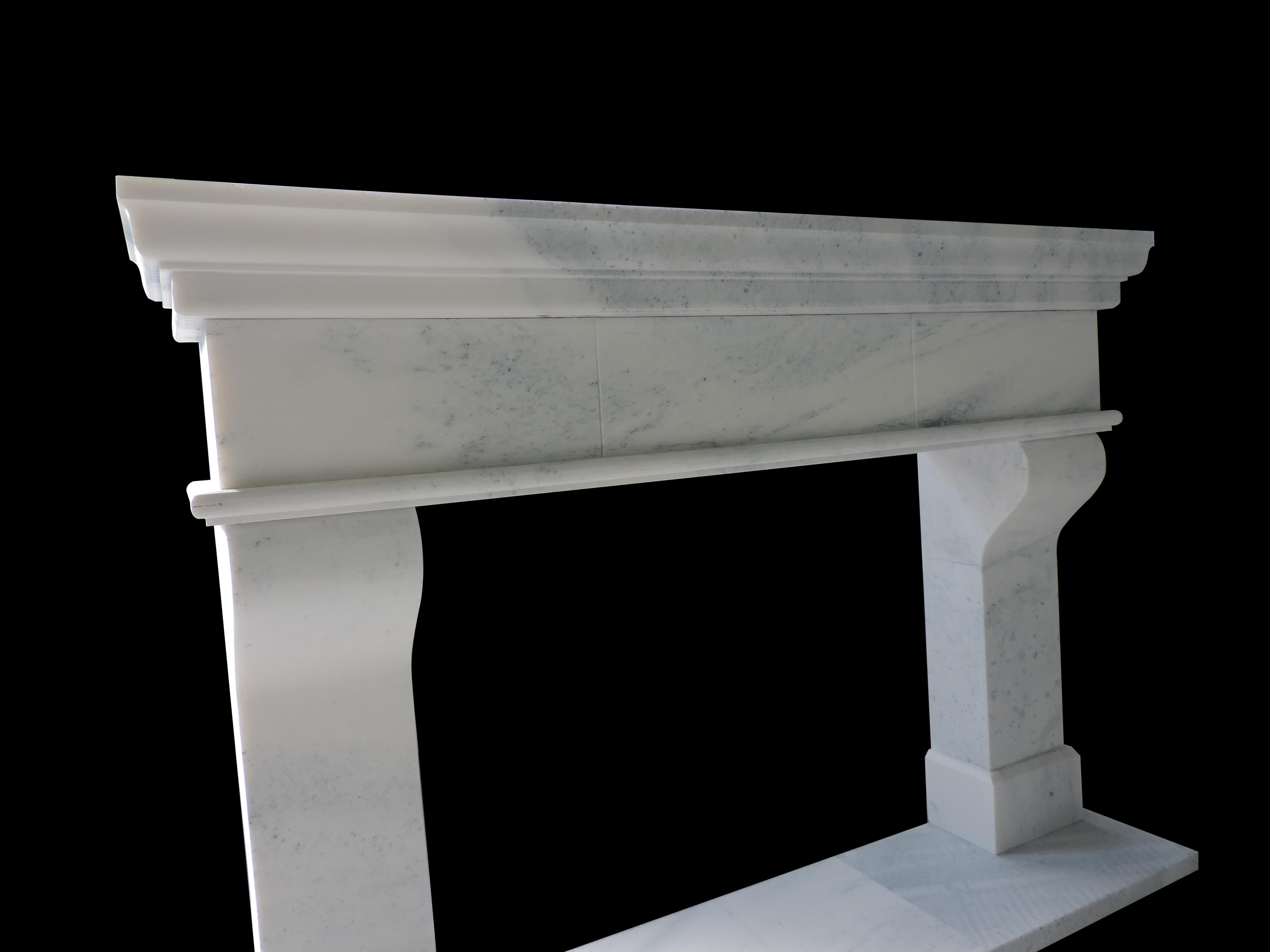 Hand carved country French style marble fire surround with extra raised 12' high hearth for a total of 60