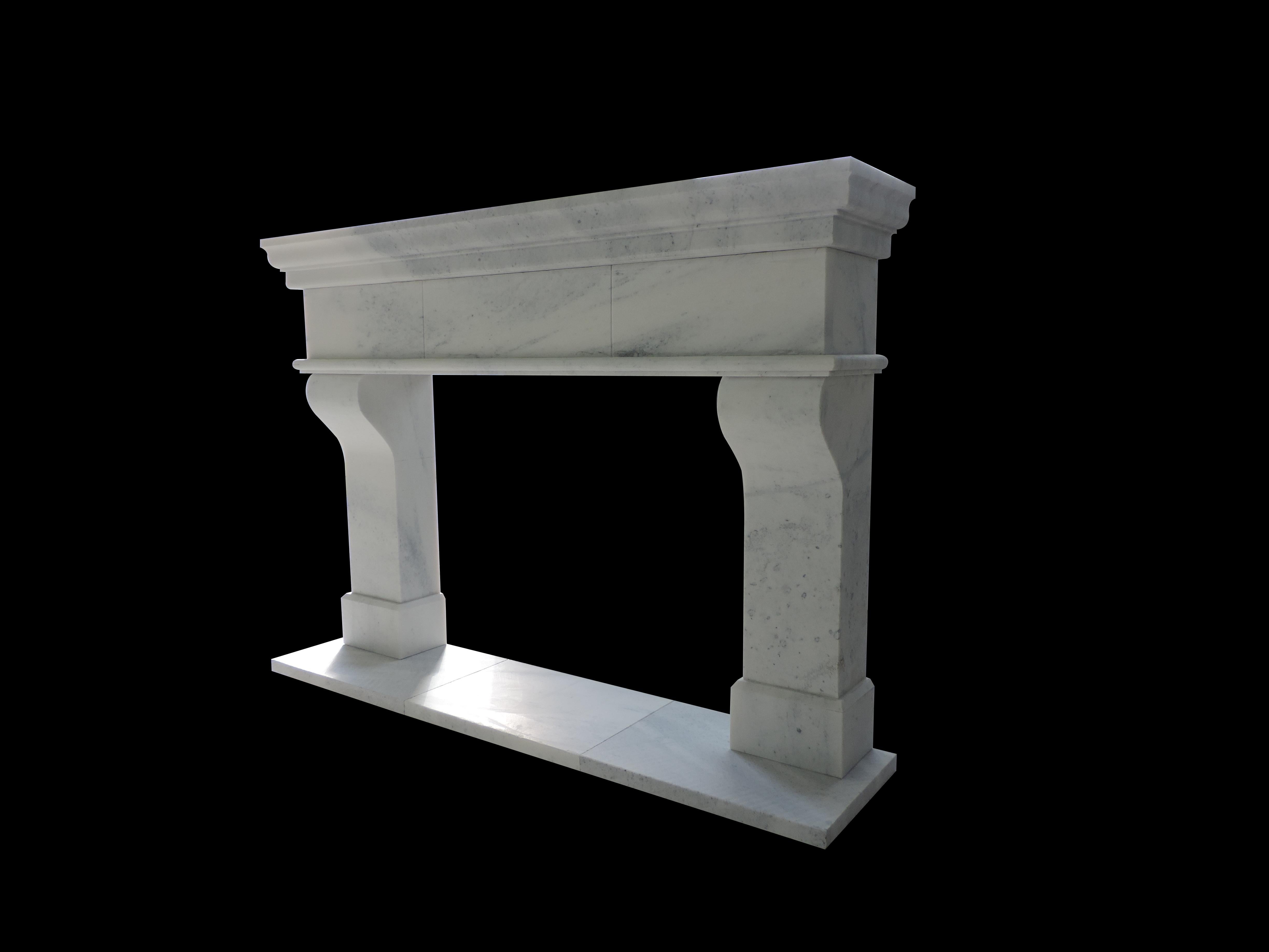 French Provincial Hand Carved Country French Style Marble Fire Surround with Extra Raised Hearth For Sale