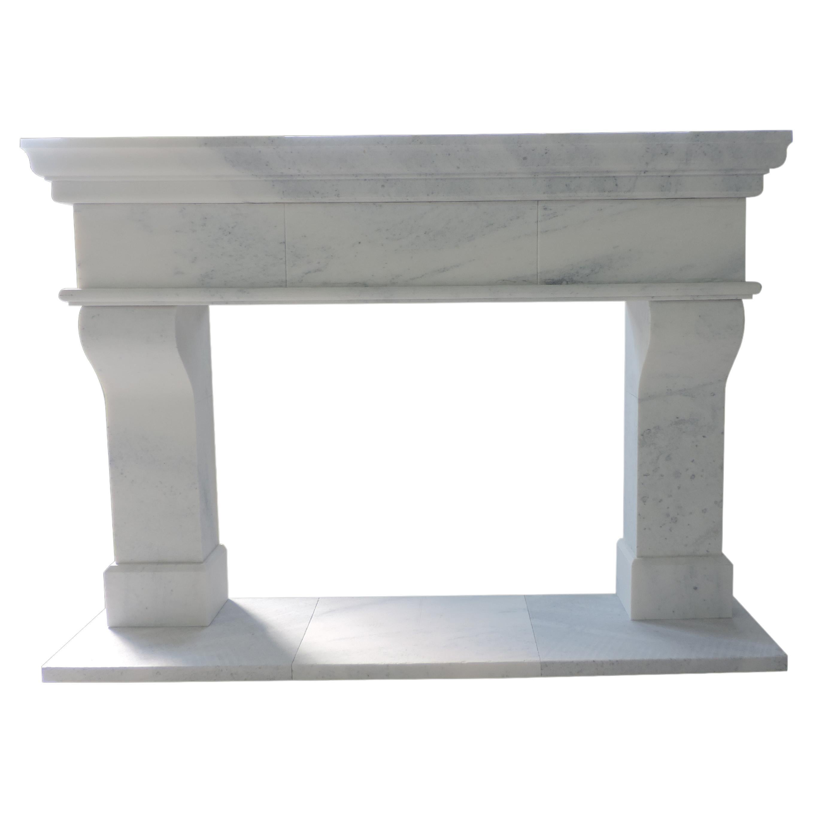 Hand Carved Country French Style Marble Fire Surround with Extra Raised Hearth For Sale