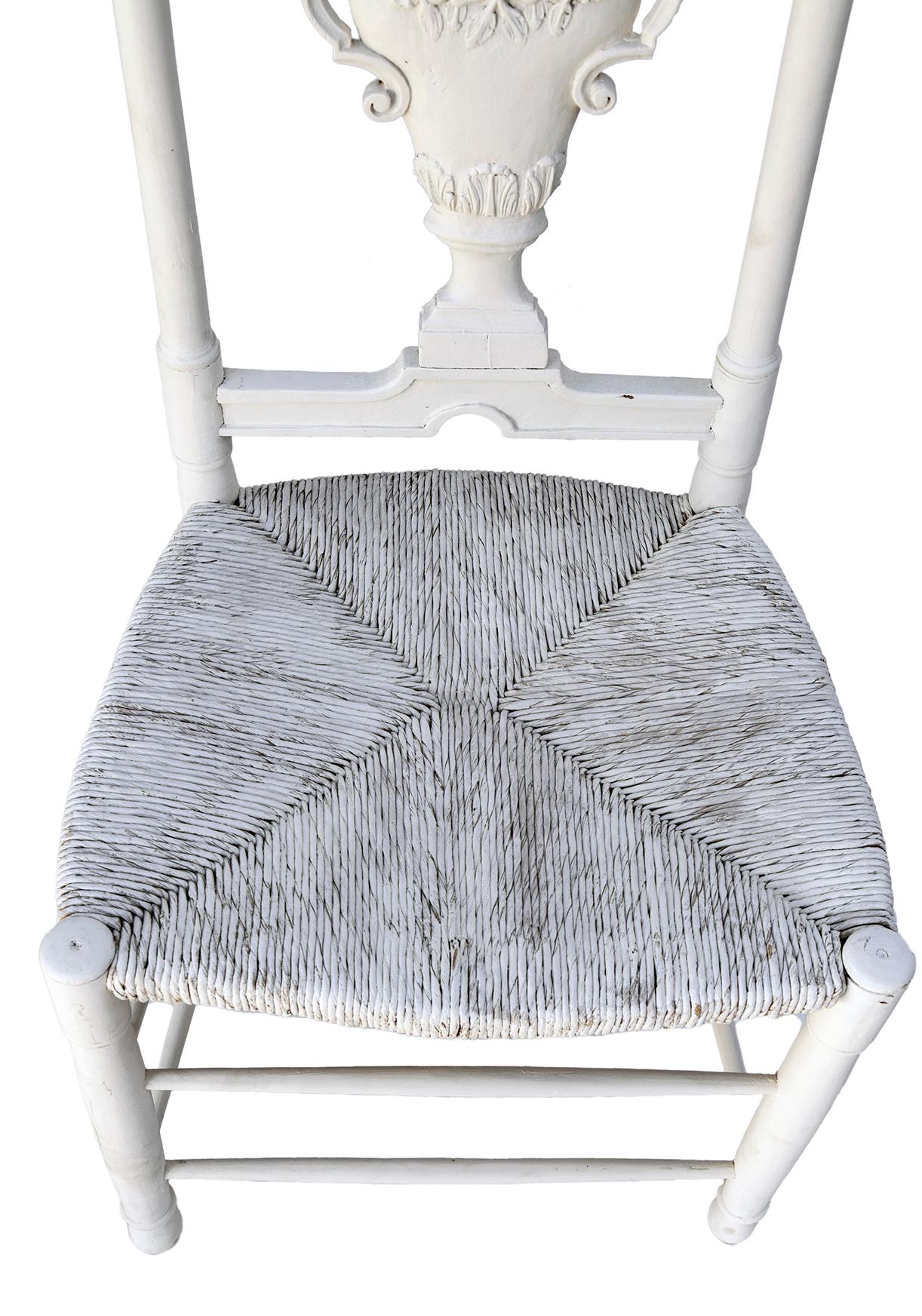 Hand carved Country French White Chair/Rush Seat For Sale 2