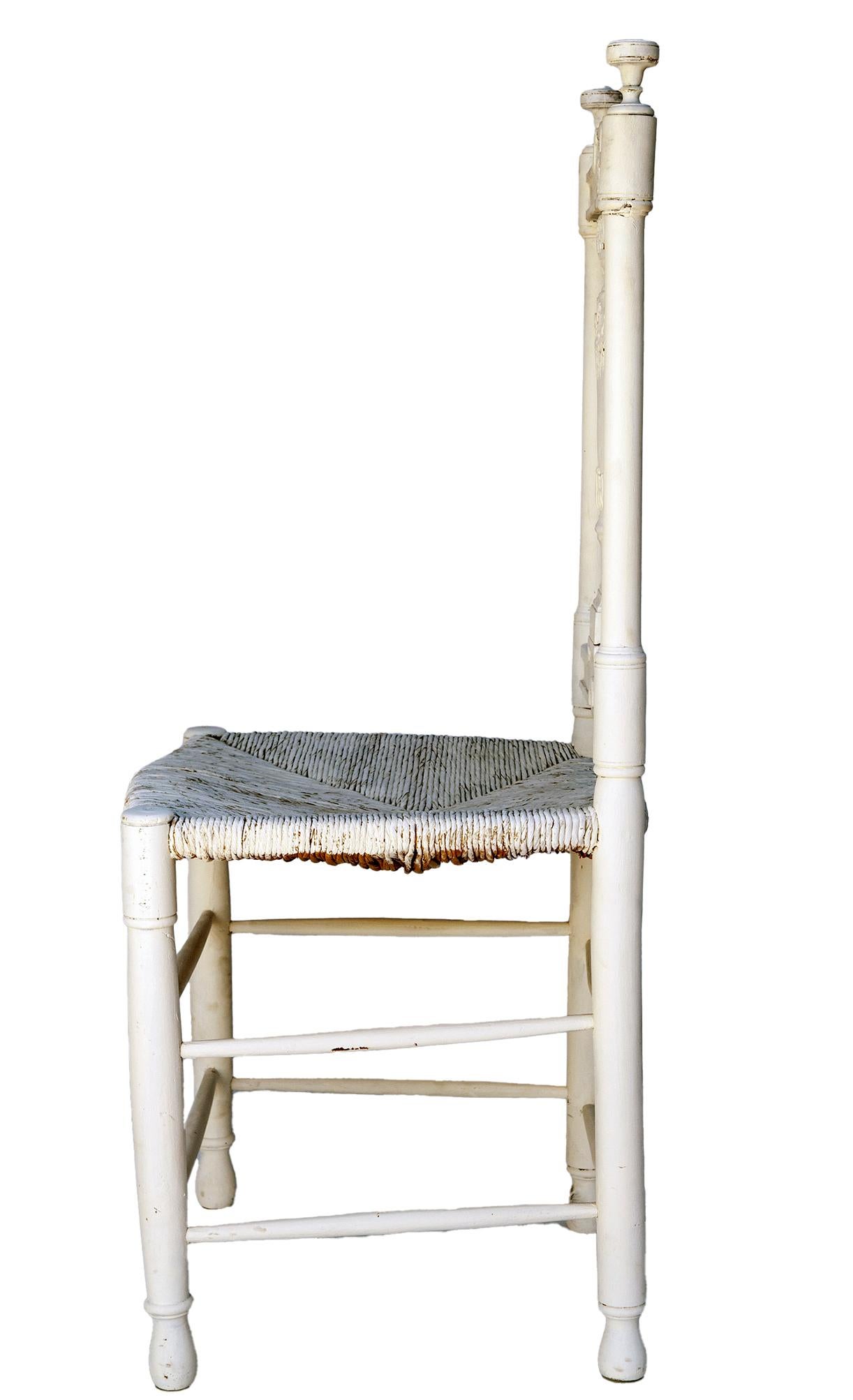 Hand carved Country French White Chair/Rush Seat For Sale 3