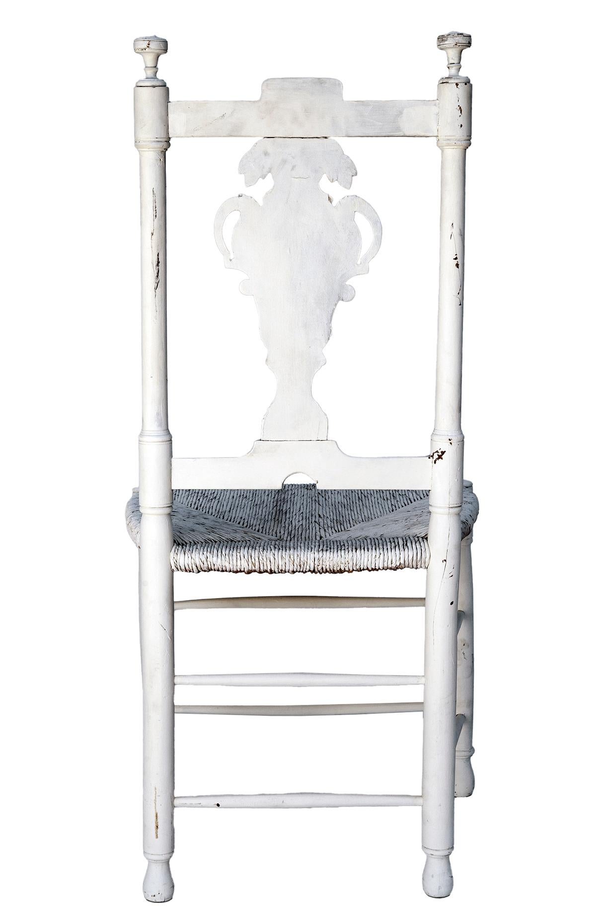 Hand carved Country French White Chair/Rush Seat For Sale 4