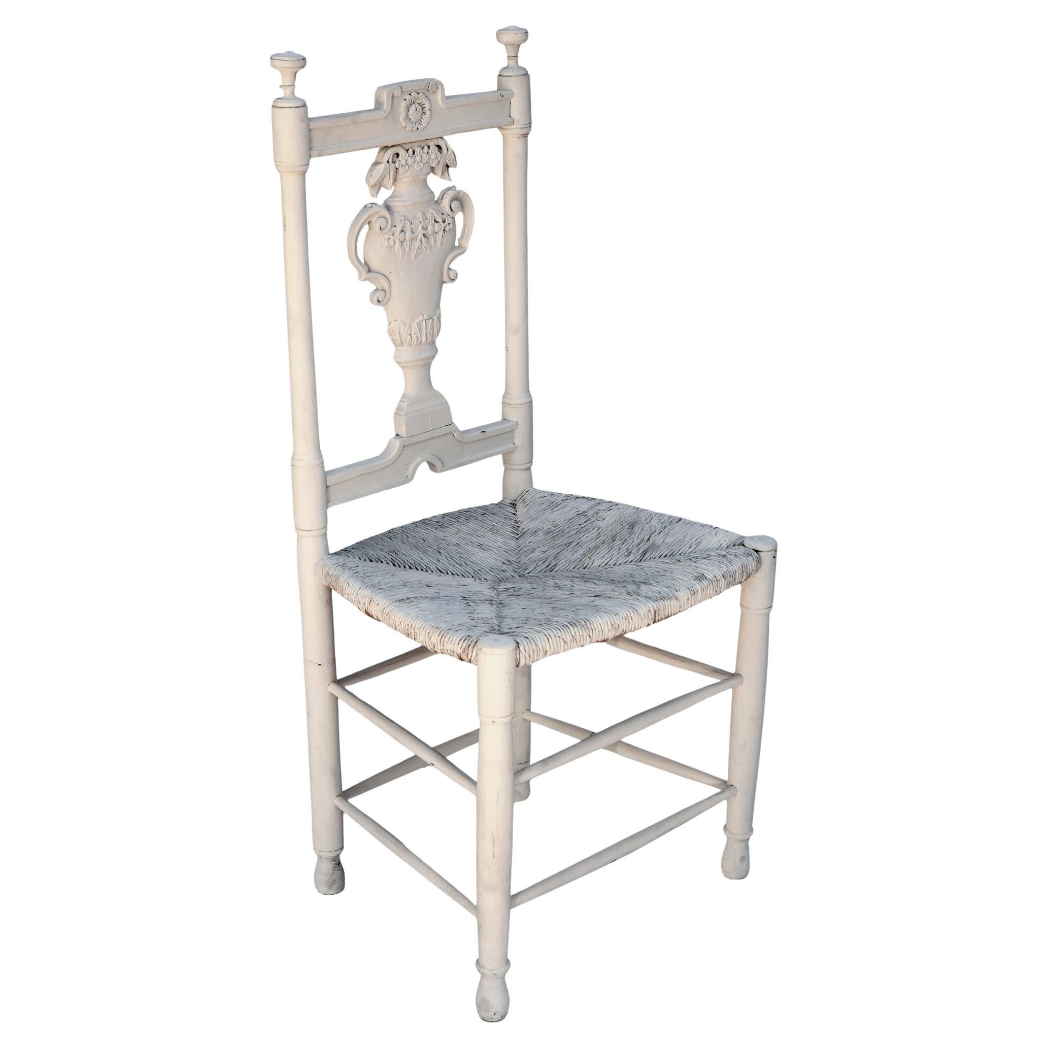 Hand carved Country French White Chair/Rush Seat