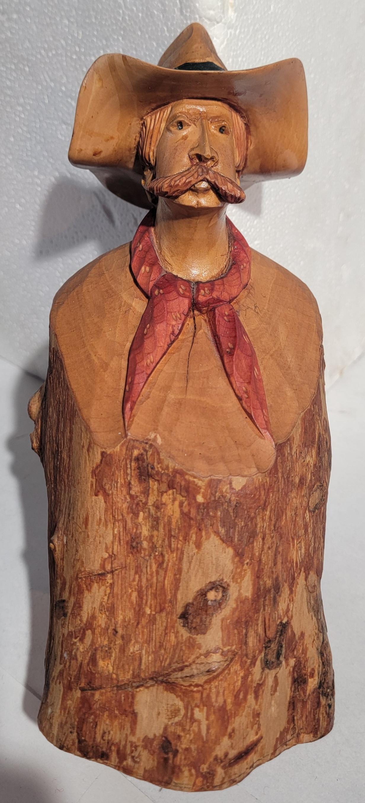 Américain Cowboy sculpté à la main en une seule pièce de Wood Wood en vente