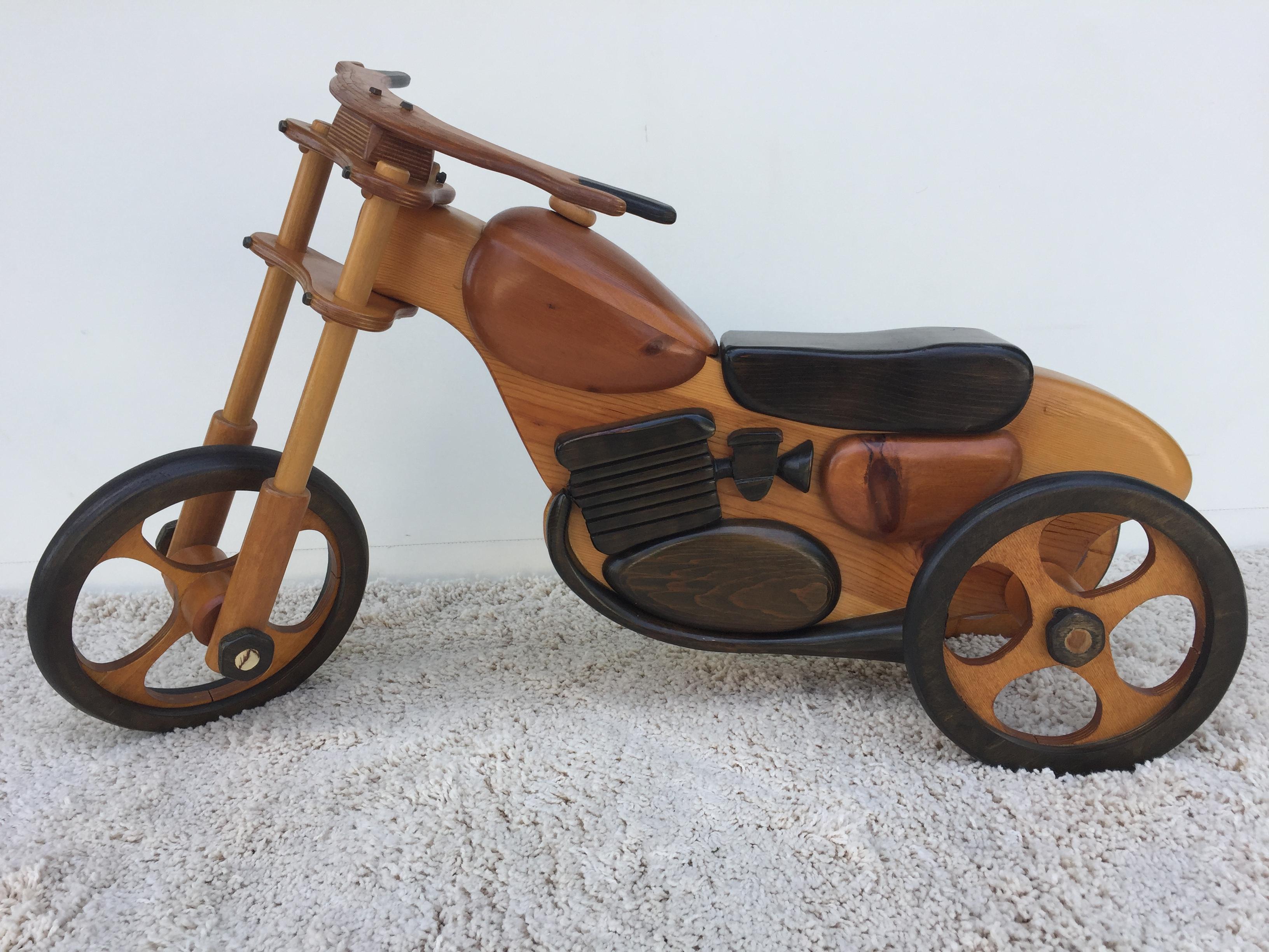 Hand-Carved /Crafted Large Display Childs Tricycle Motorbike 4