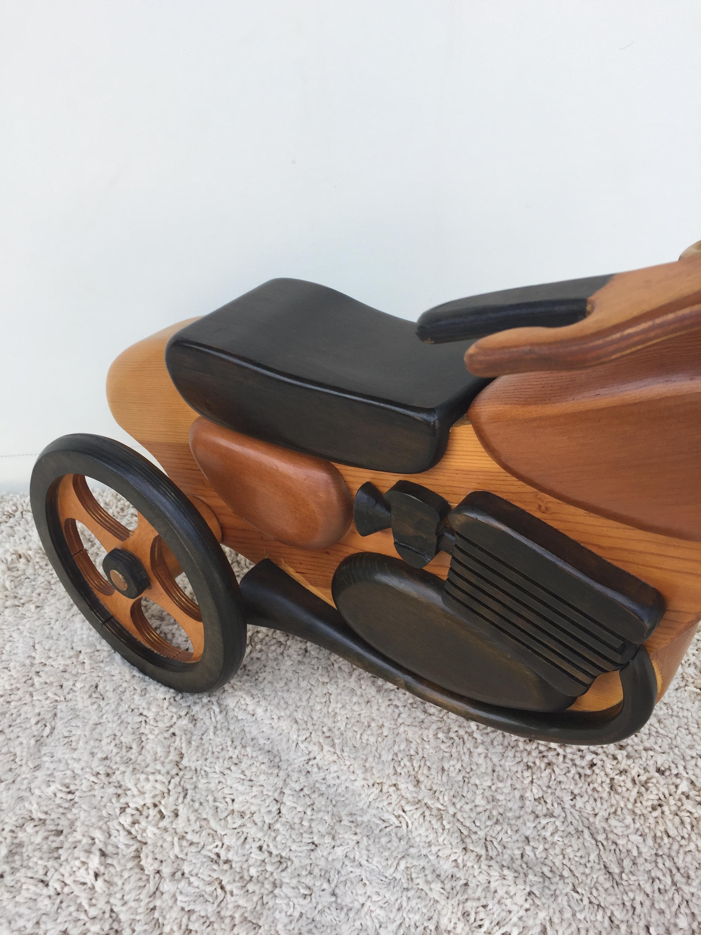 Mid-Century Modern Hand-Carved /Crafted Large Display Childs Tricycle Motorbike