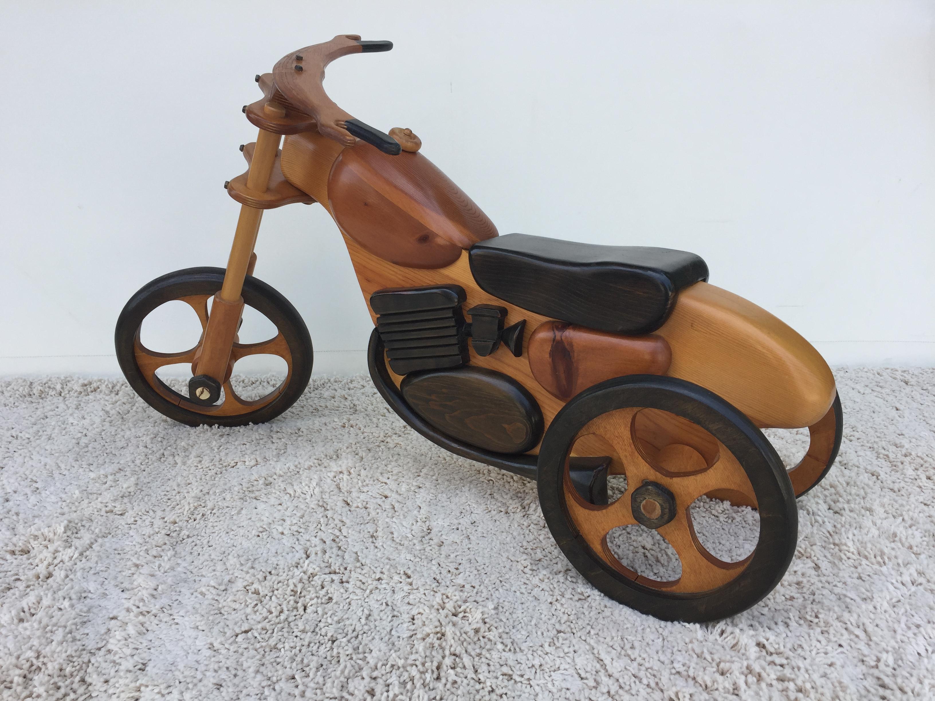 Hand-Carved /Crafted Large Display Childs Tricycle Motorbike 1