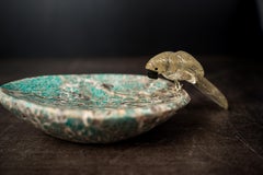 Hand-Carved Crystal Parrot on a Amazonite Quartz Bowl