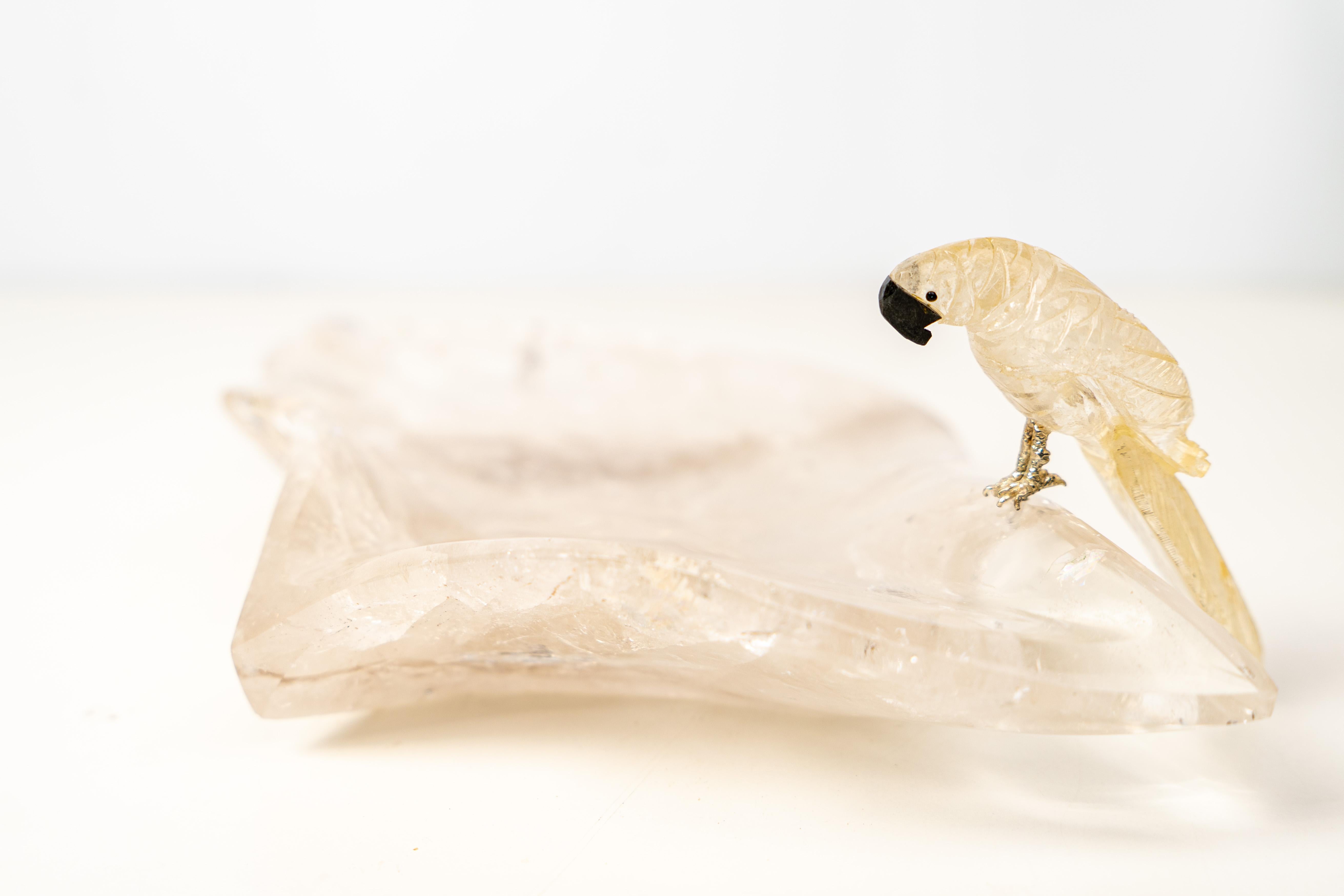 Hand-Carved Crystal Parrot on a Clear Quartz Bowl For Sale 5