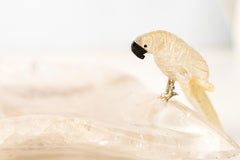 Hand-Carved Crystal Parrot on a Clear Quartz Bowl