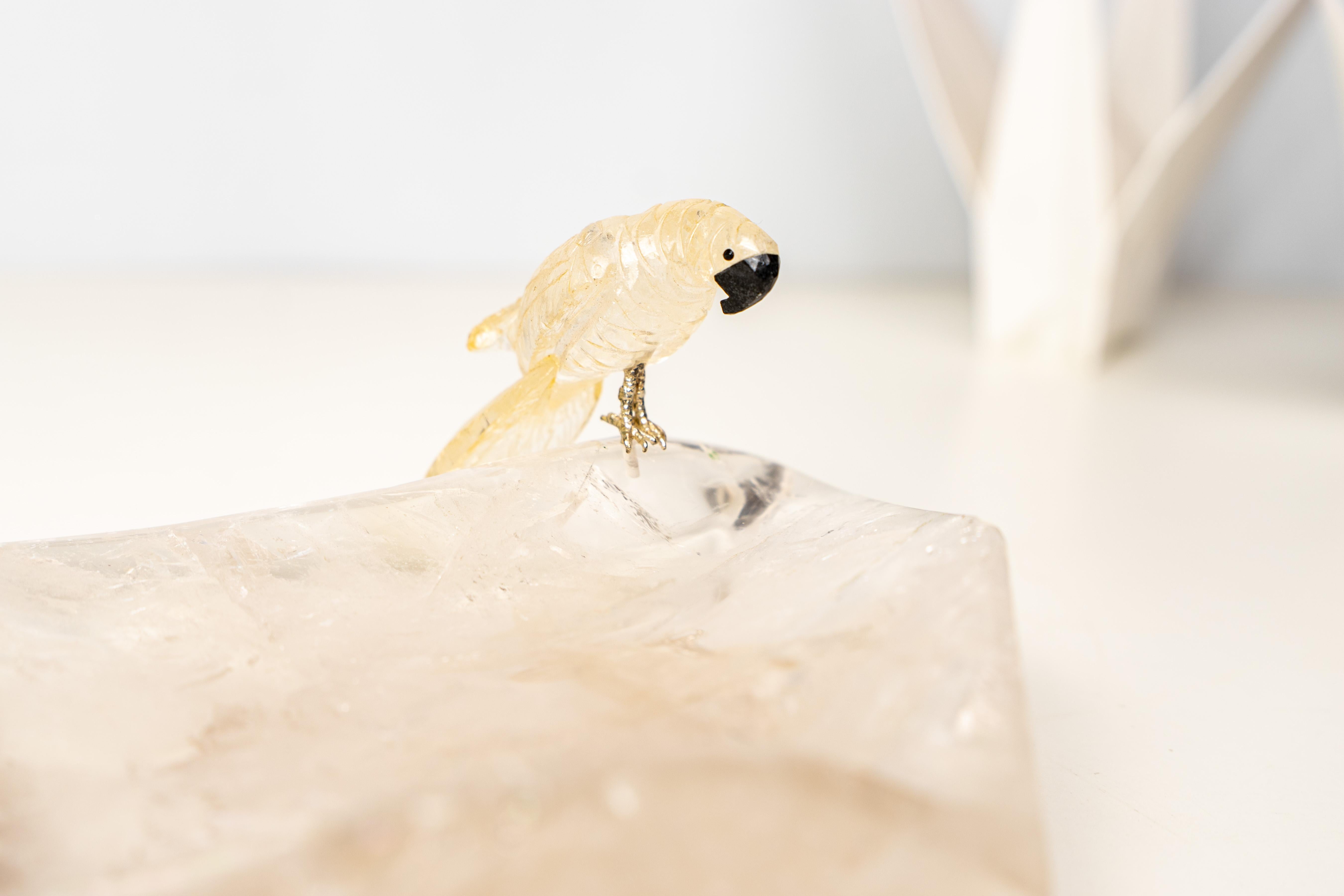 Hand-Carved Crystal Parrot on a Clear Quartz Bowl For Sale 2
