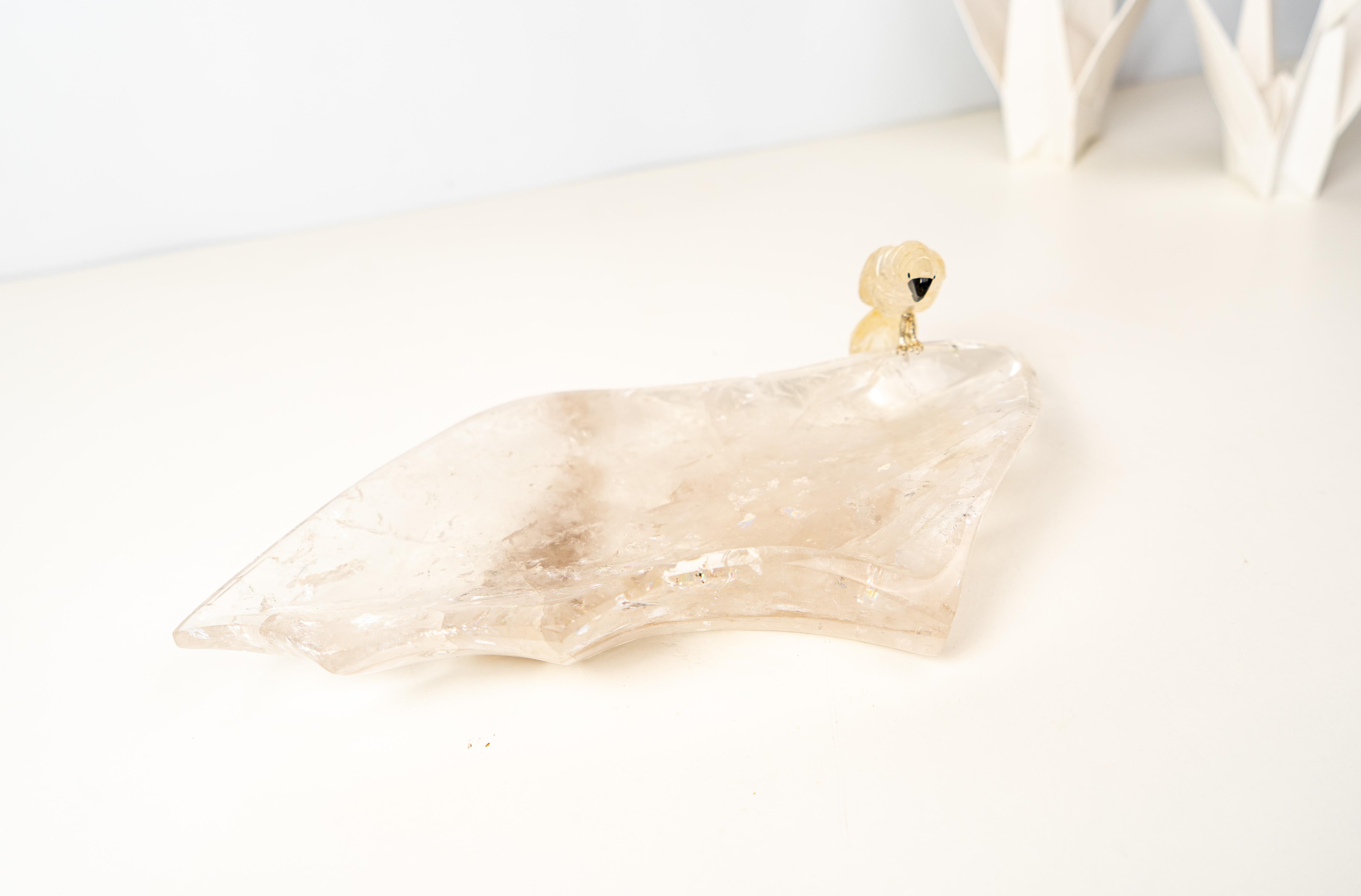 Hand-Carved Crystal Parrot on a Clear Quartz Bowl For Sale 3