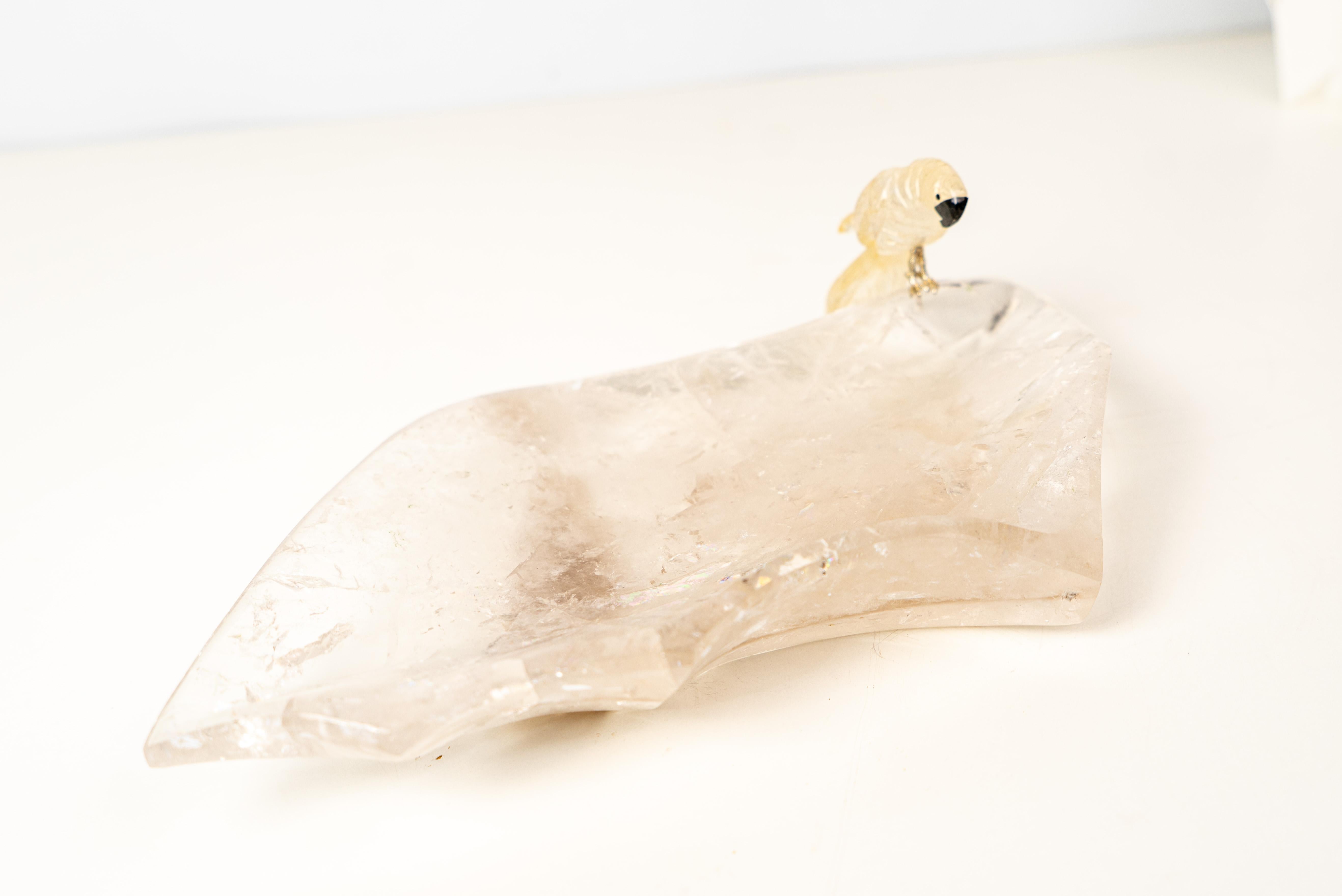 Hand-Carved Crystal Parrot on a Clear Quartz Bowl For Sale 4