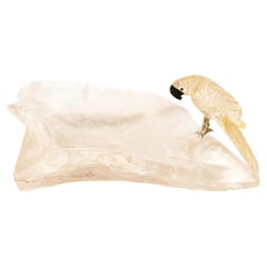 Hand-Carved Crystal Parrot on a Clear Quartz Bowl