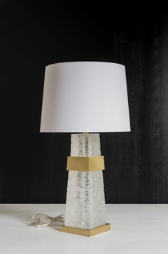 Hand Carved Crystal Ta Shape Ice Carved w/ Brass Center Lamp by Robert Kuo