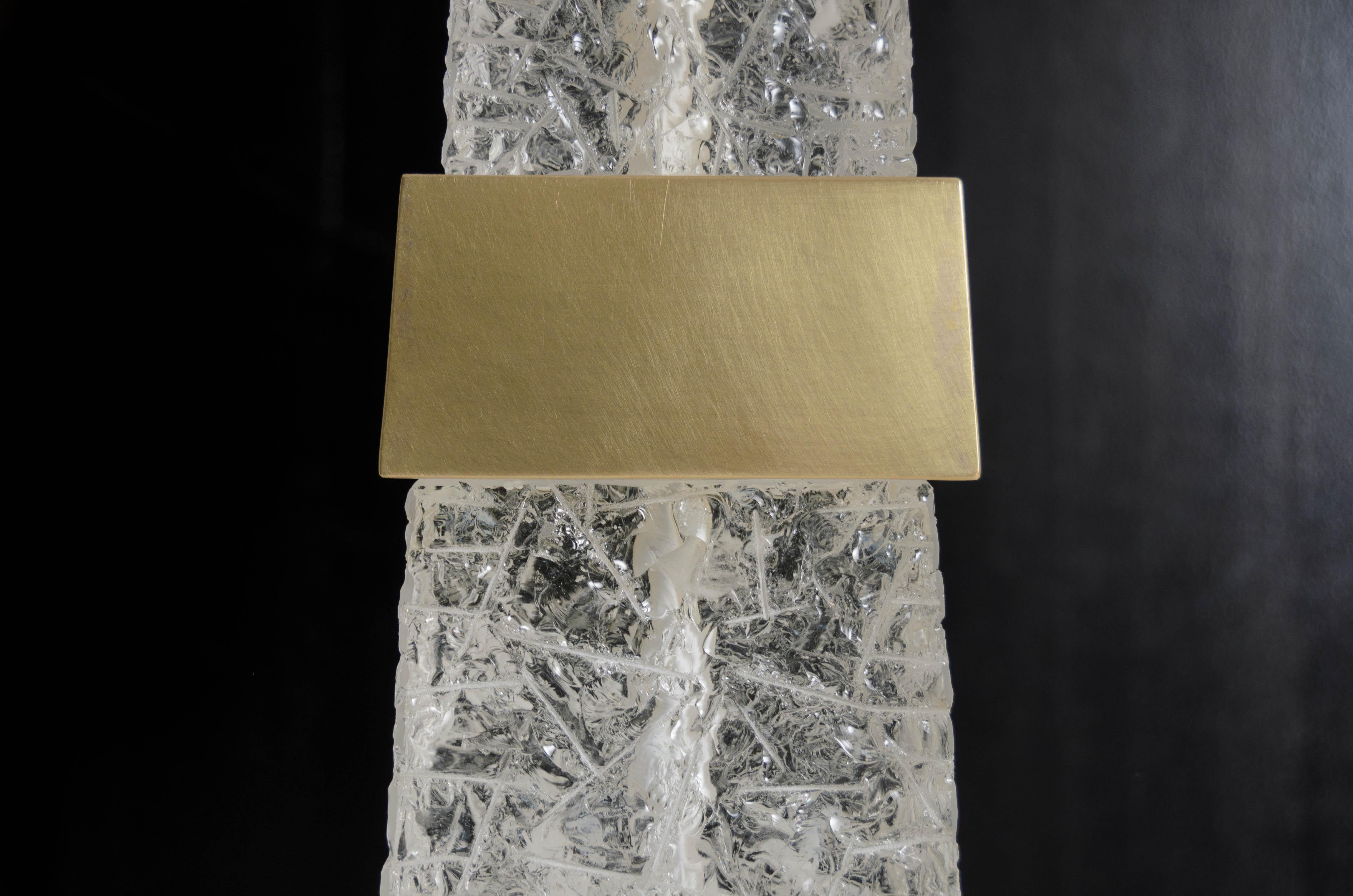 Hand-Carved Hand Carved Crystal Ta Shape Ice Carved w/ Brass Center Lamp by Robert Kuo For Sale