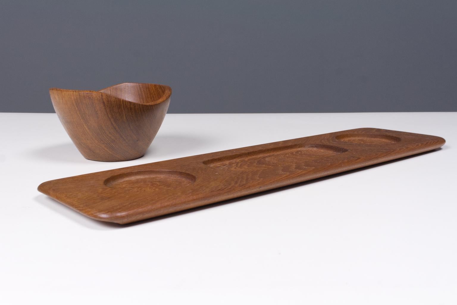 Teak Hand carved Danish vintage teak platter and bowl by Digsmed 1960s For Sale