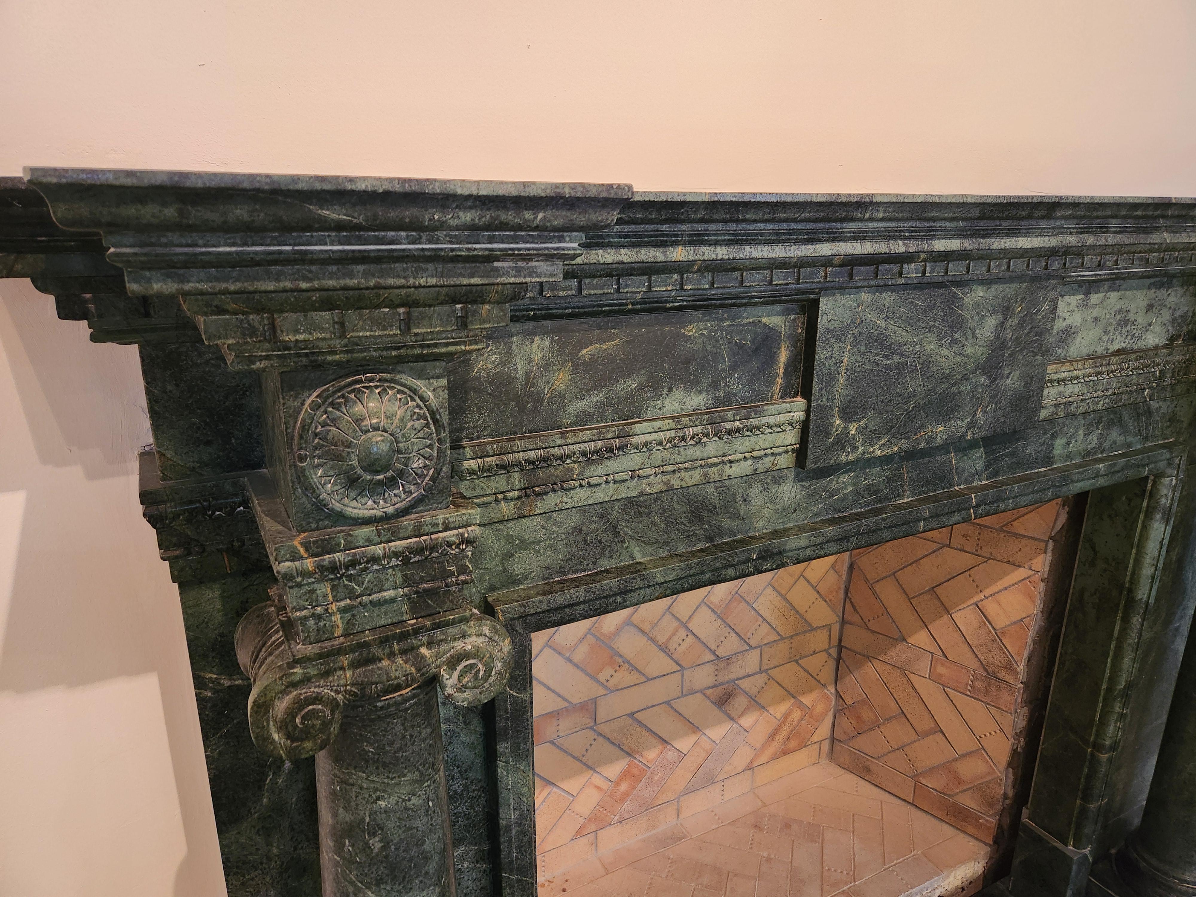 green fireplace mantel