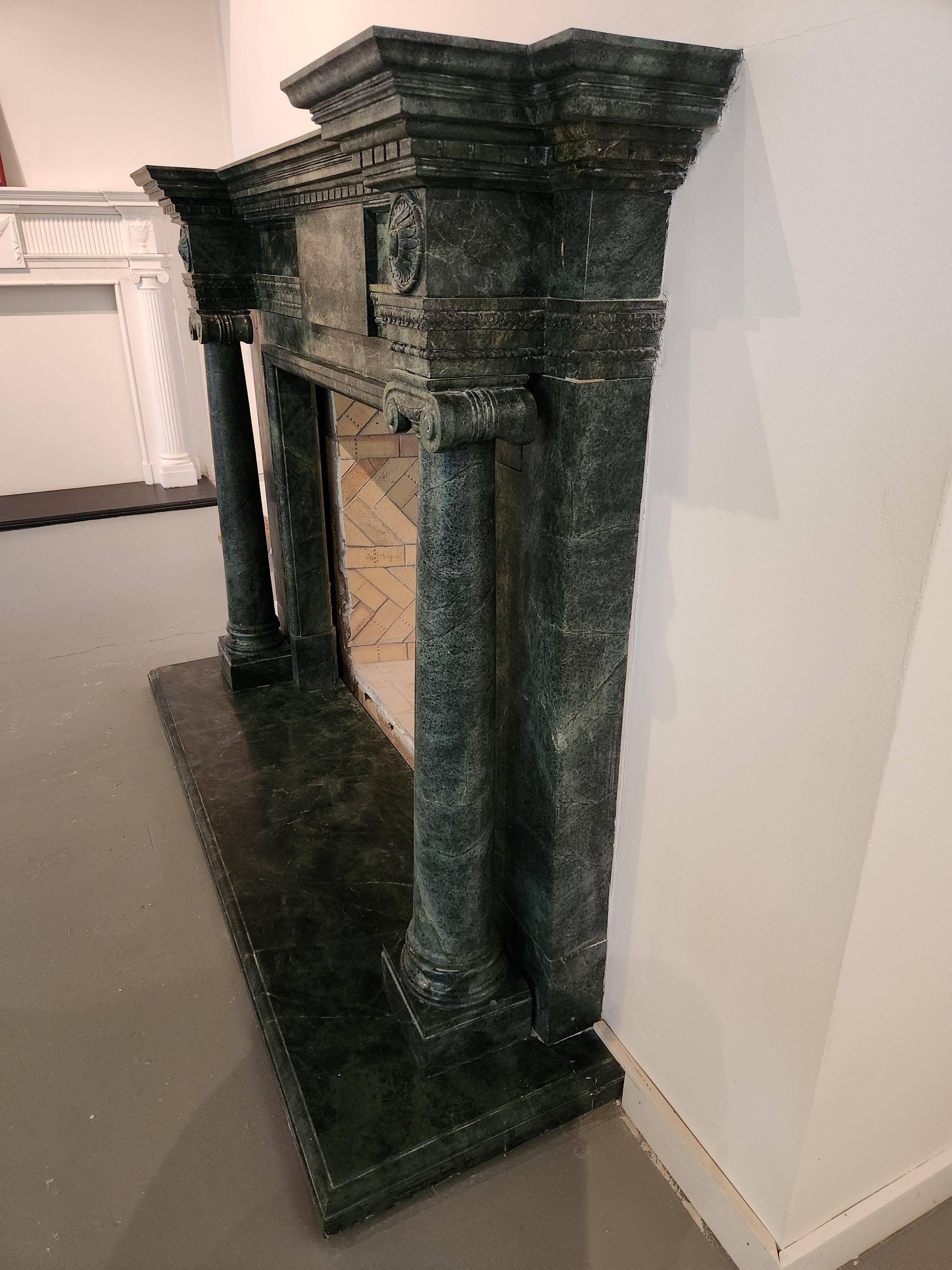 Unknown Hand-Carved Dark Green Marble Fireplace Mantel in the Georgian Style For Sale