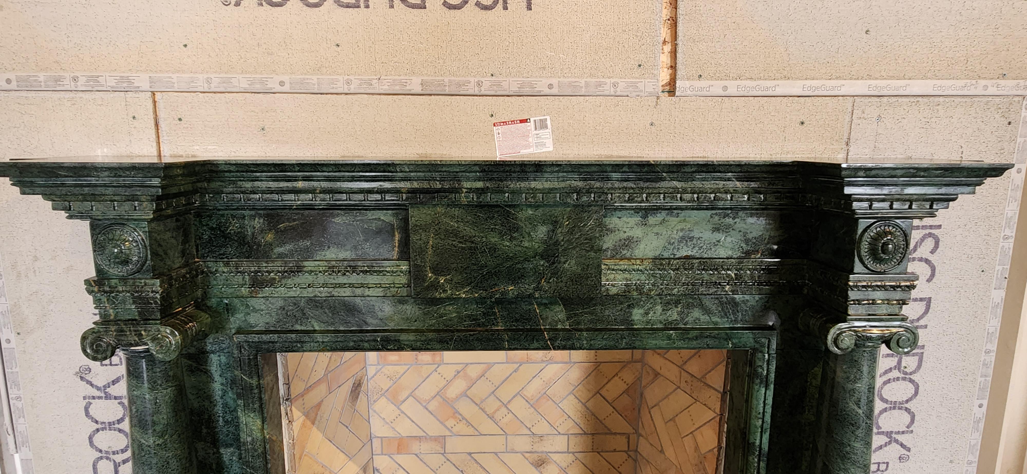 Unknown Hand-Carved Dark Green Marble Fireplace Mantel in the Georgian Style For Sale