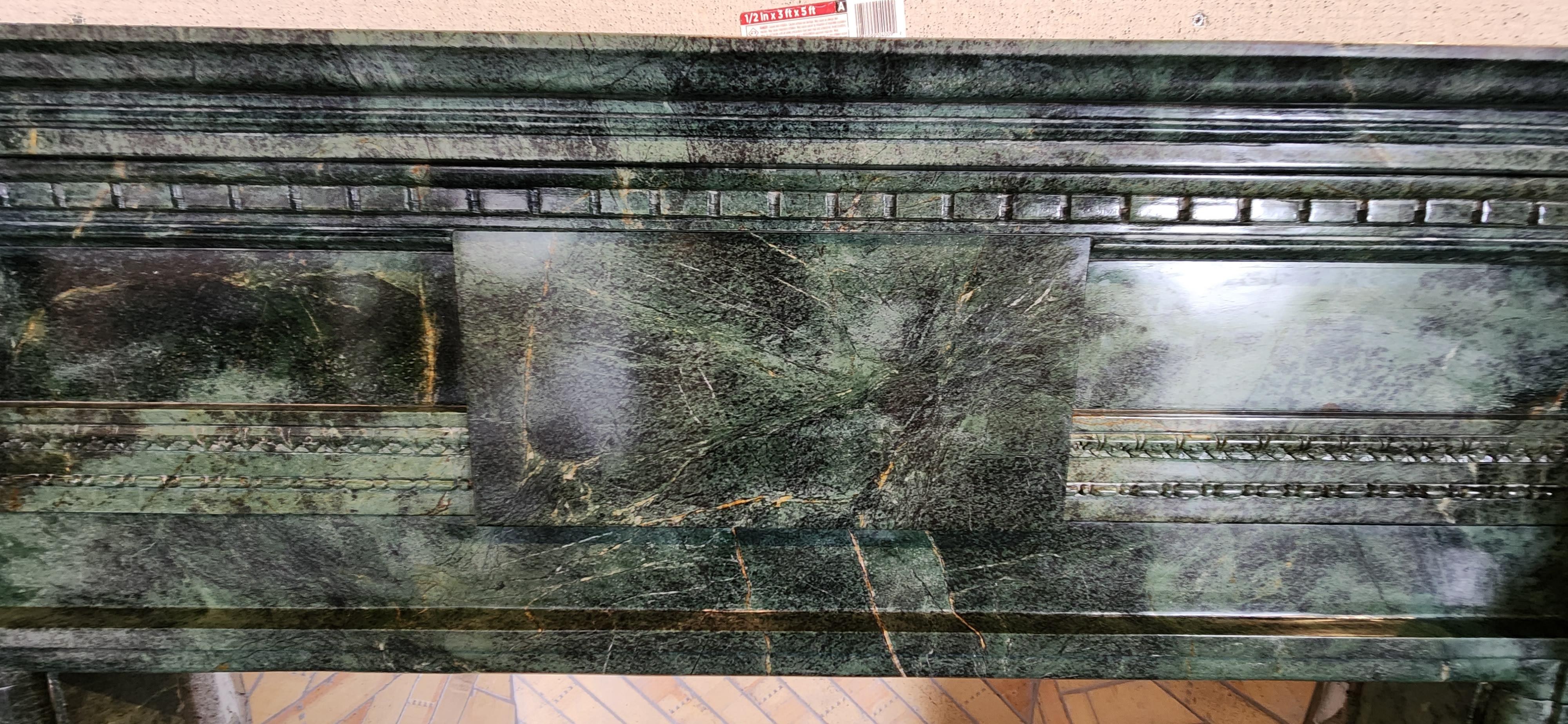 Contemporary Hand-Carved Dark Green Marble Fireplace Mantel in the Georgian Style For Sale