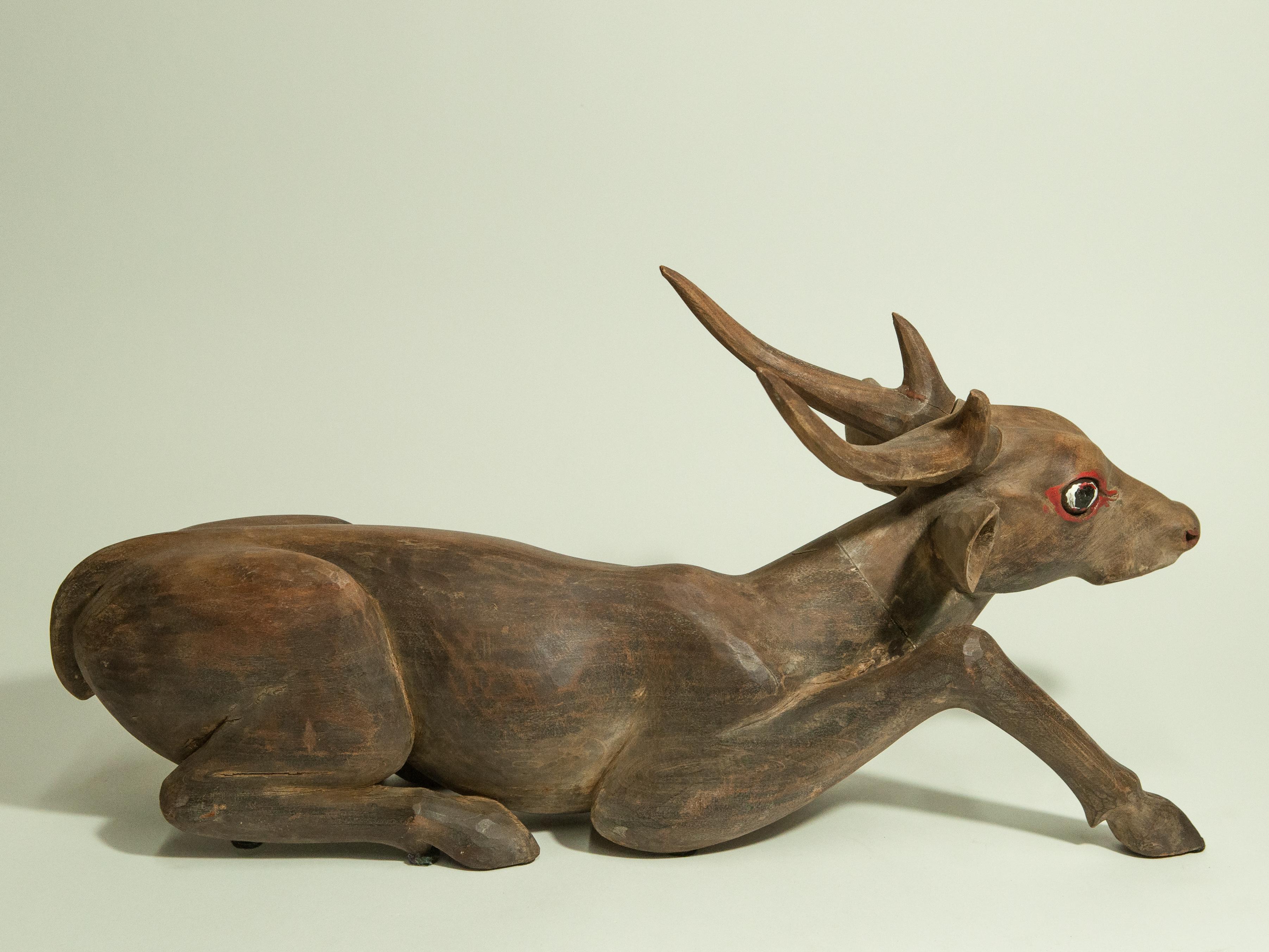 Hand Carved Deer, Pair of Teak Wood, Lombok Island, Indonesia, Late 20th Century 8