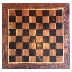 carved chess board Hand Carved Distressed Wood Chess Board