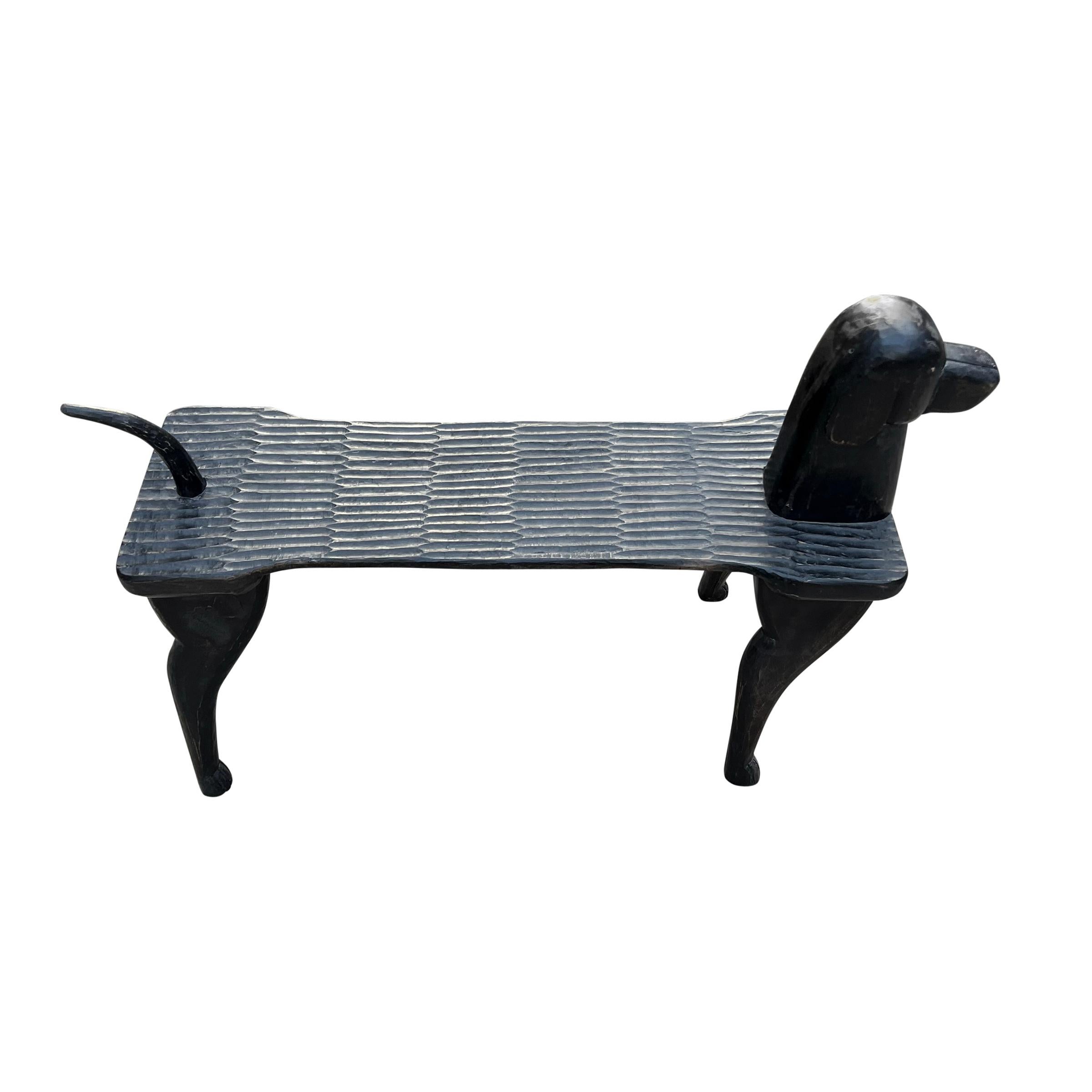 American Hand Carved Dog Bench by Stephen Huneck