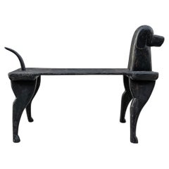 Retro Hand Carved Dog Bench by Stephen Huneck