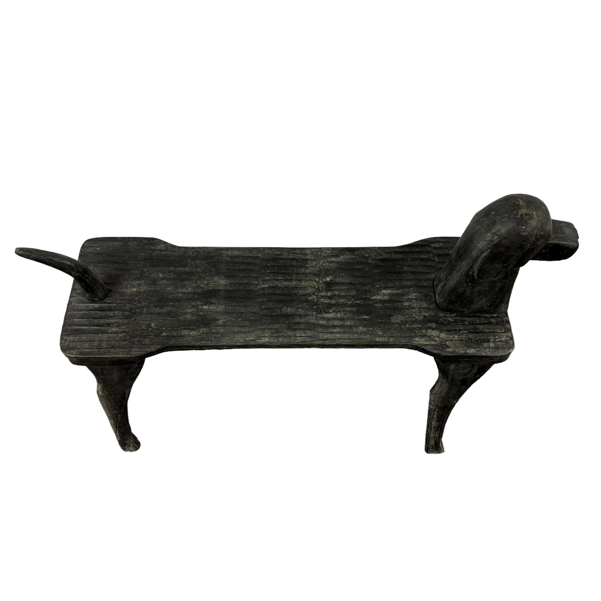 American Hand Carved Dog Bench by Stephen Husek For Sale