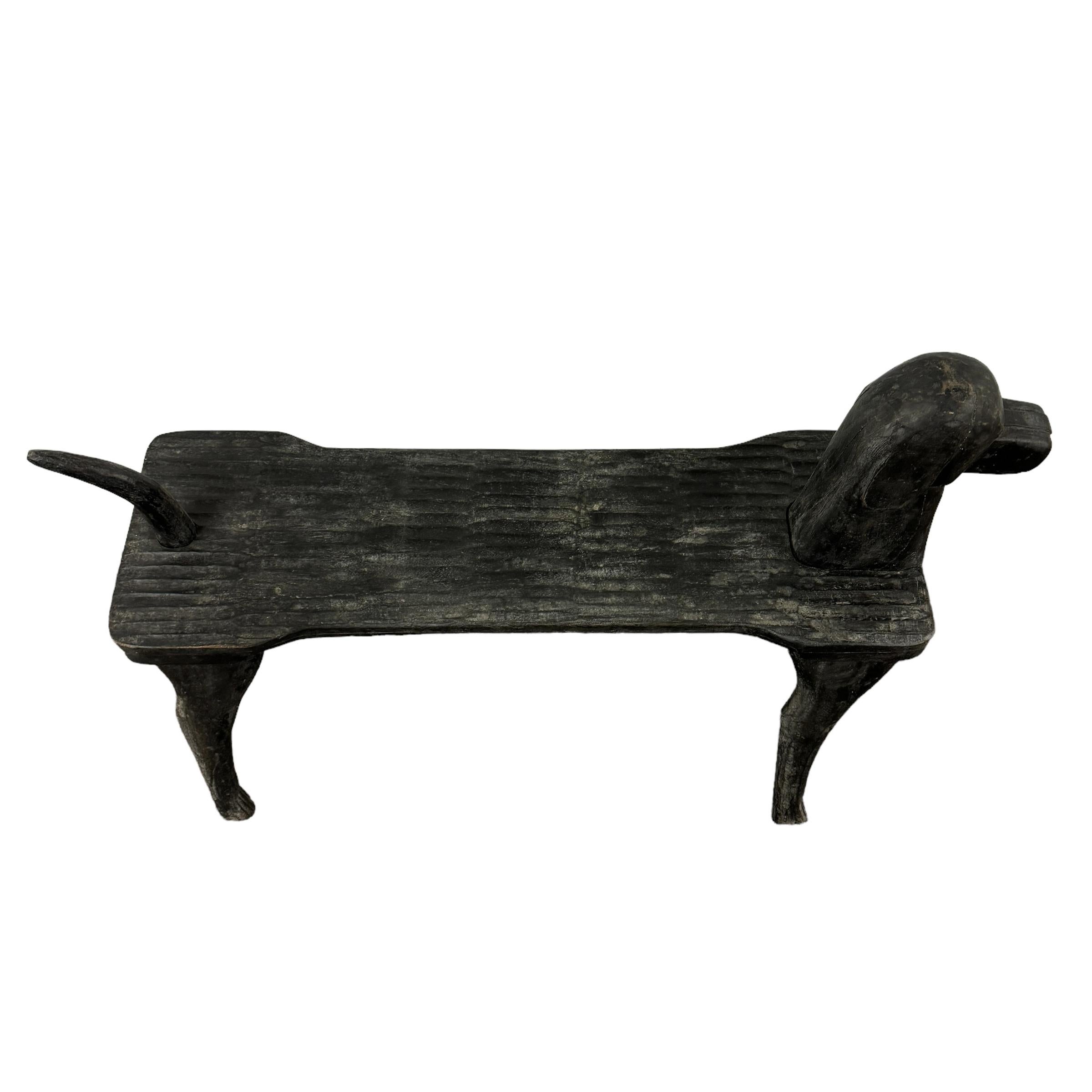 American Hand Carved Dog Bench by Stephen Huneck