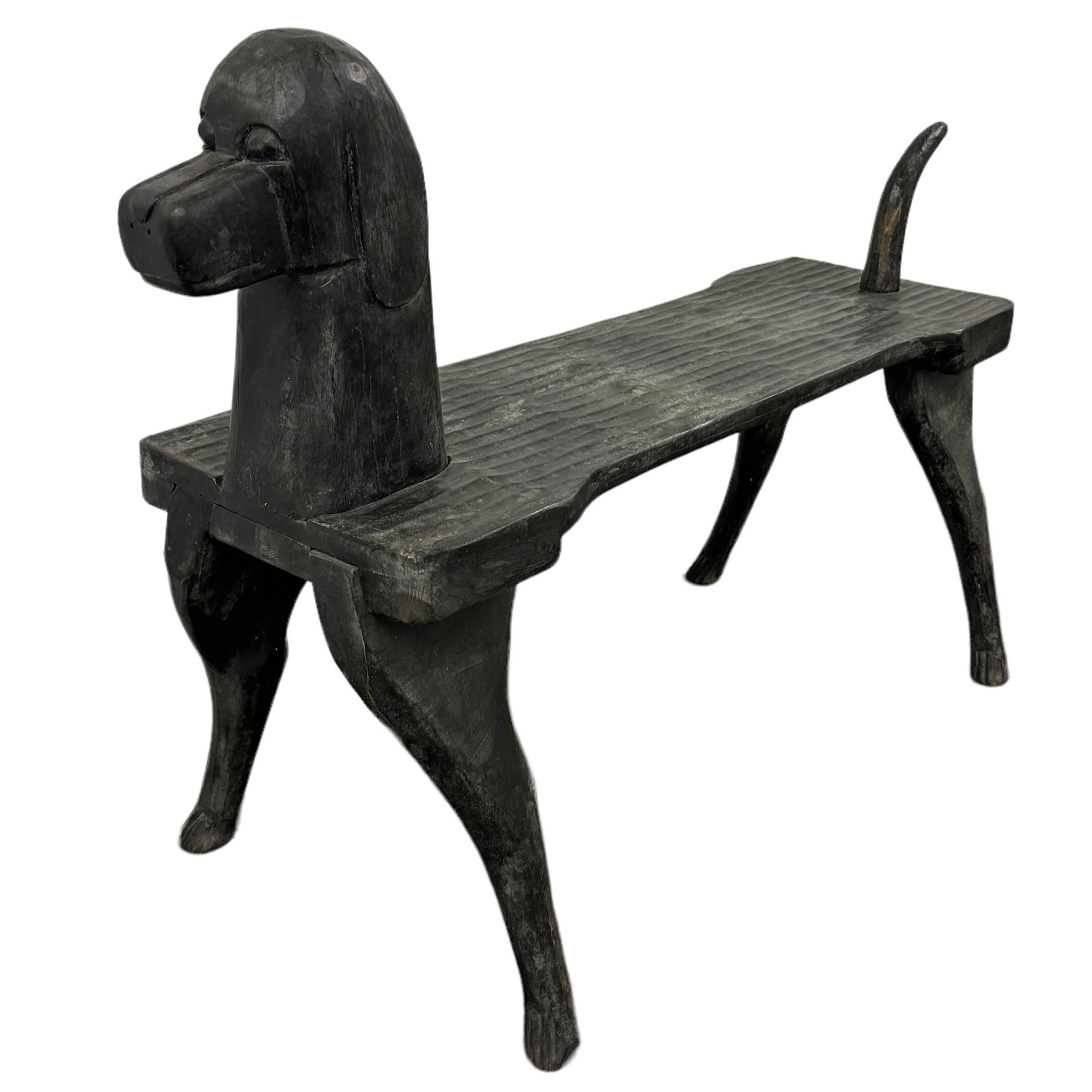 Hand Carved Dog Bench by Stephen Husek In Good Condition For Sale In Chicago, IL