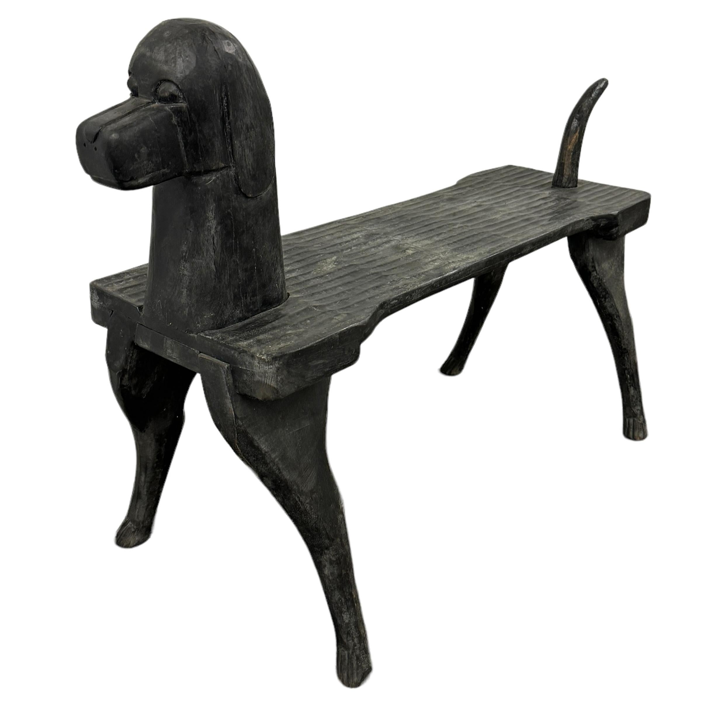 Hand Carved Dog Bench by Stephen Huneck In Good Condition In Chicago, IL