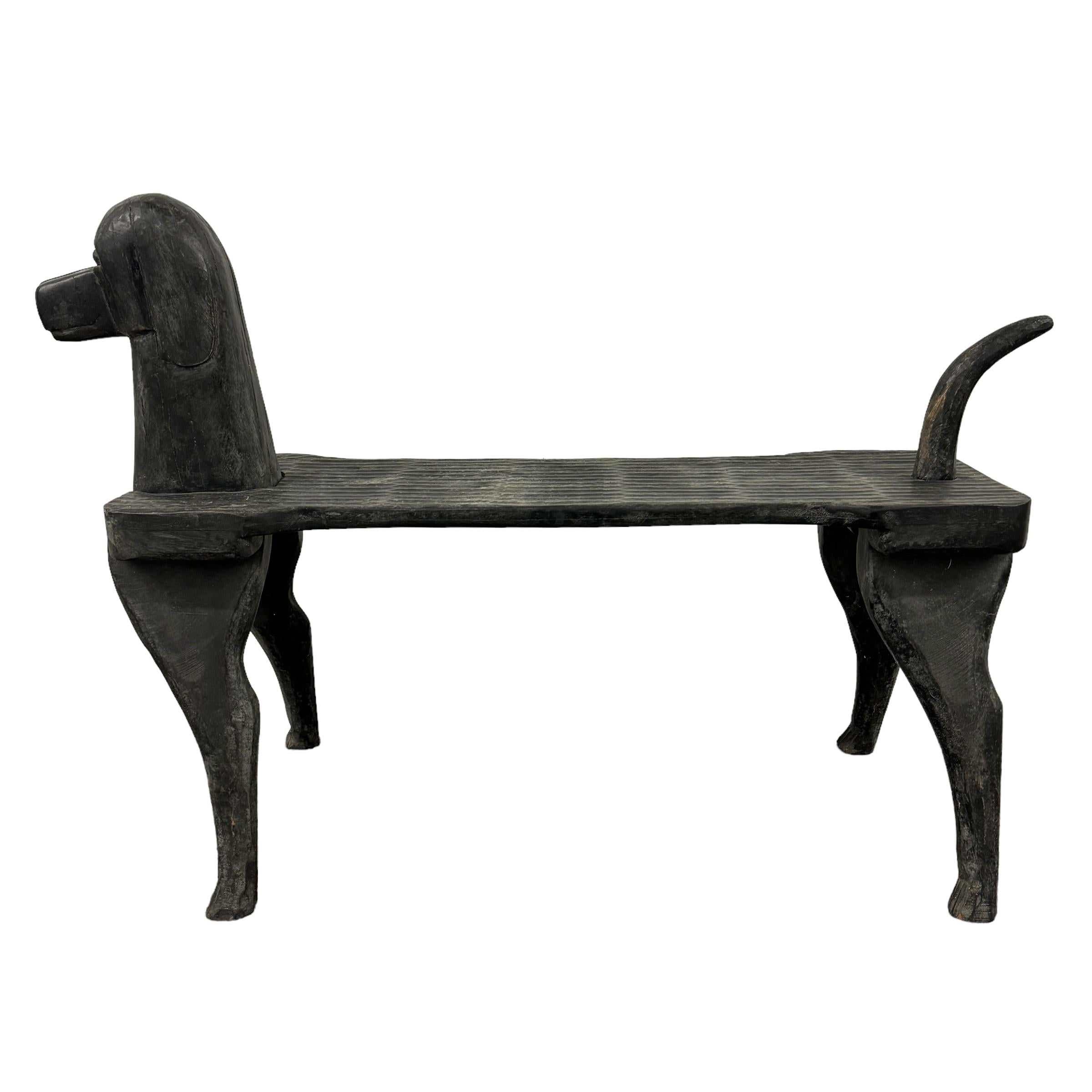 Late 20th Century Hand Carved Dog Bench by Stephen Husek For Sale