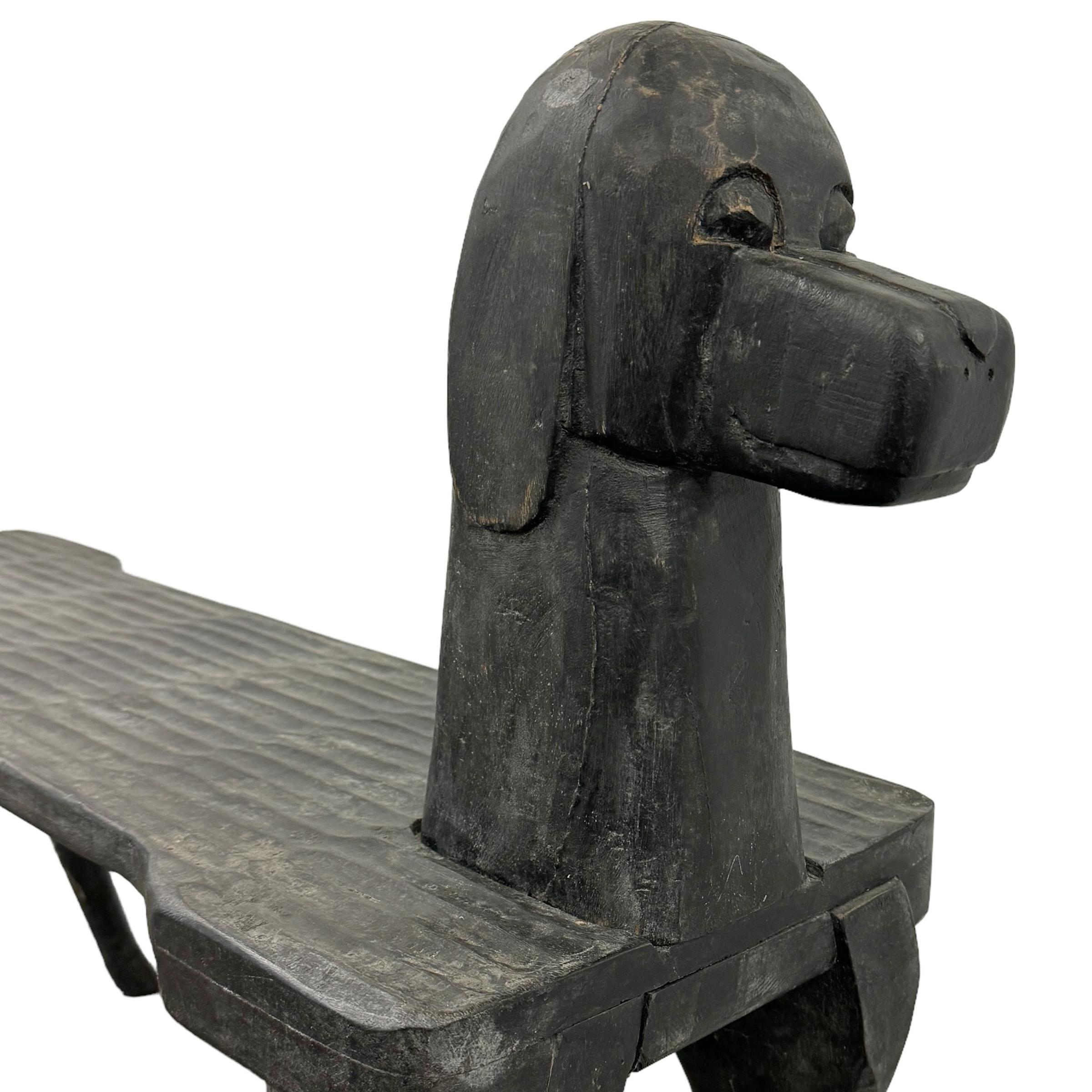 Hand Carved Dog Bench by Stephen Husek For Sale 1