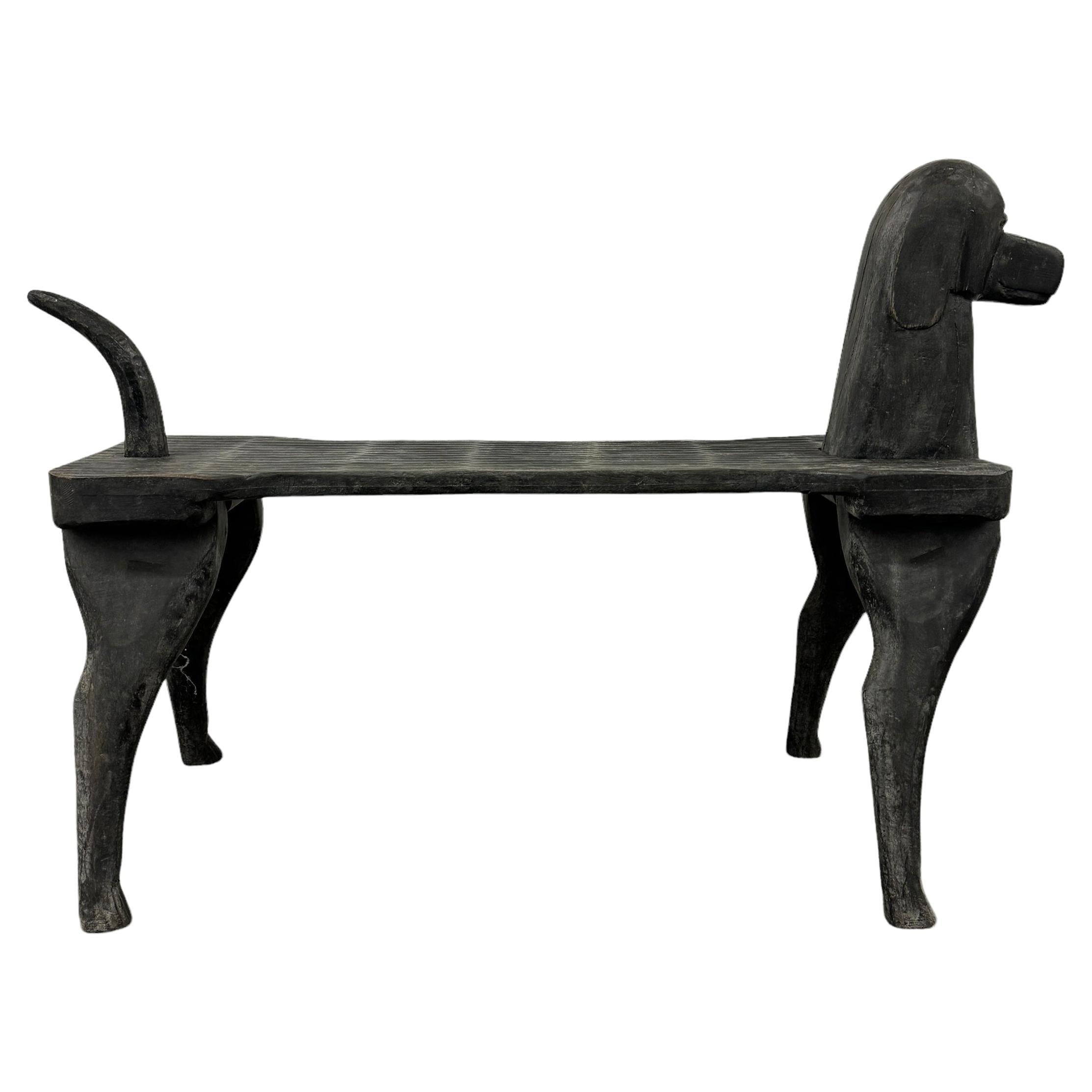 Hand Carved Dog Bench by Stephen Husek For Sale
