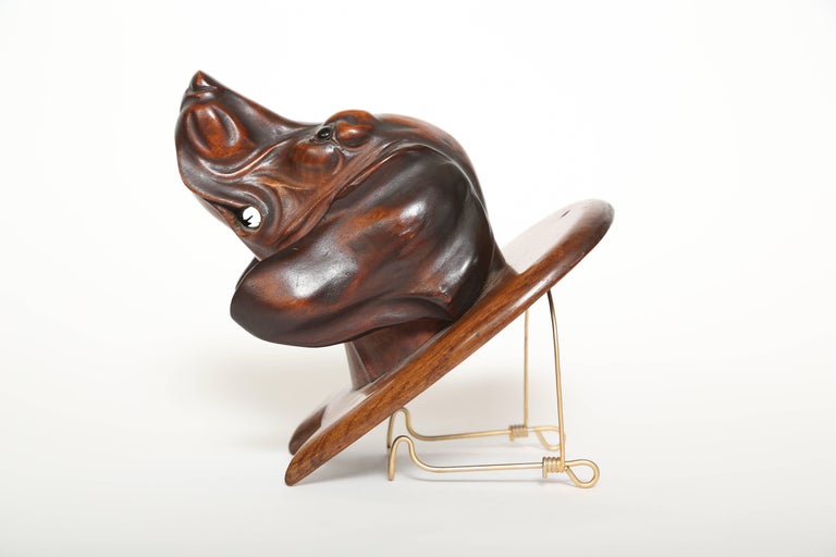 HandCarved Dog's Head Riding Crop Holder For Sale at 1stdibs