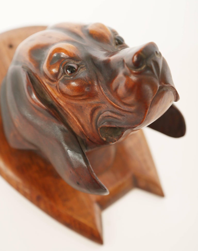 HandCarved Dog's Head Riding Crop Holder For Sale at 1stdibs