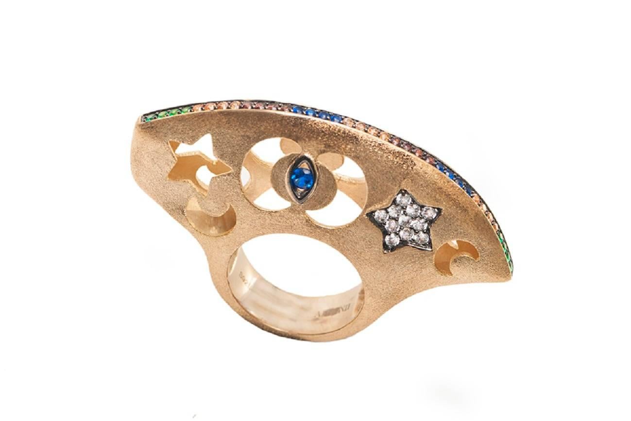 Round Cut Ammanii Hand-Carved Dome Ring in Vermeil Gold