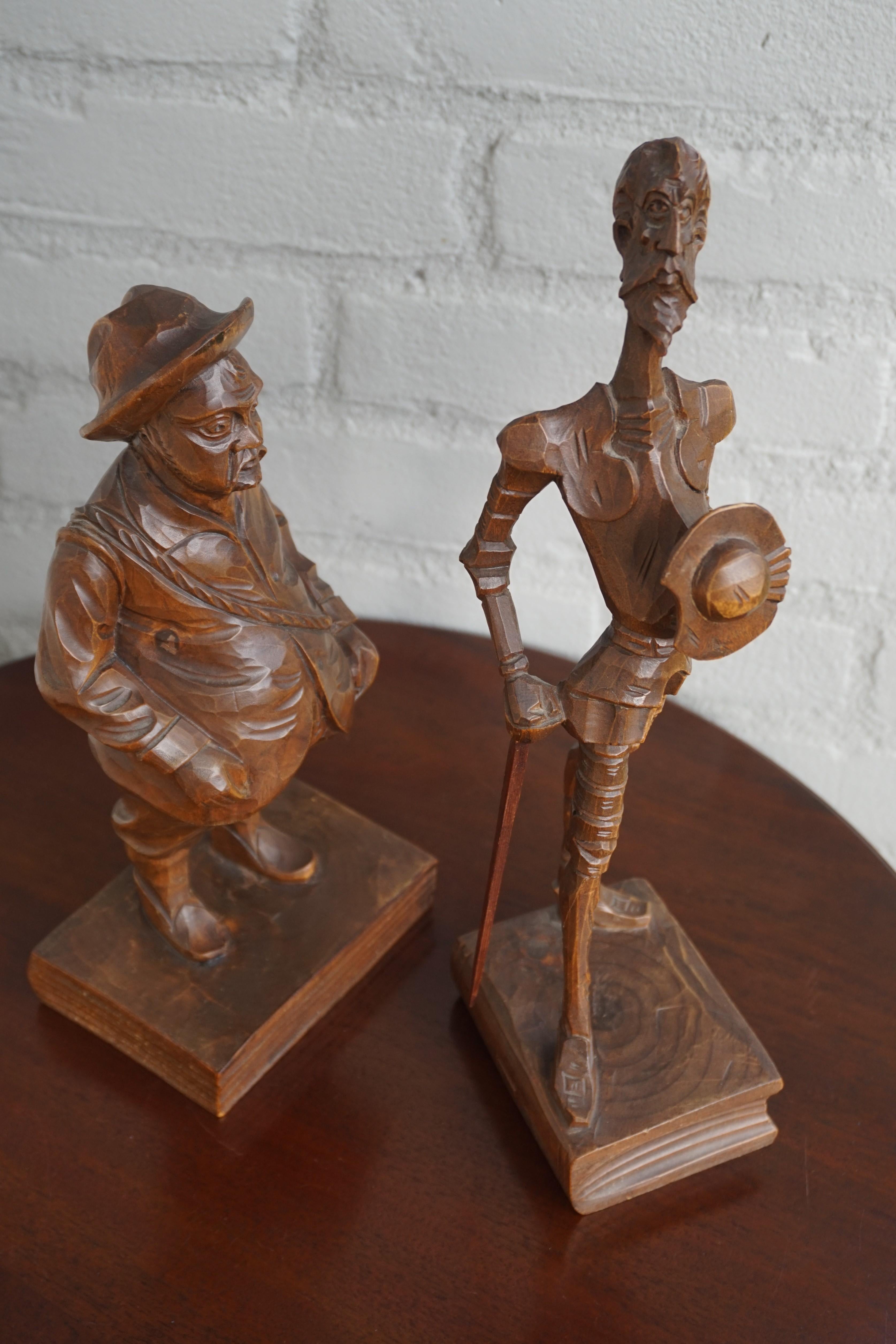 Good quality carved and excellent condition statuettes.

Created in the early 1600s by Cervantes of Spain these two famous novel personages have remained popular ever since, and for good reasons. To us they also represent two archetypes of human