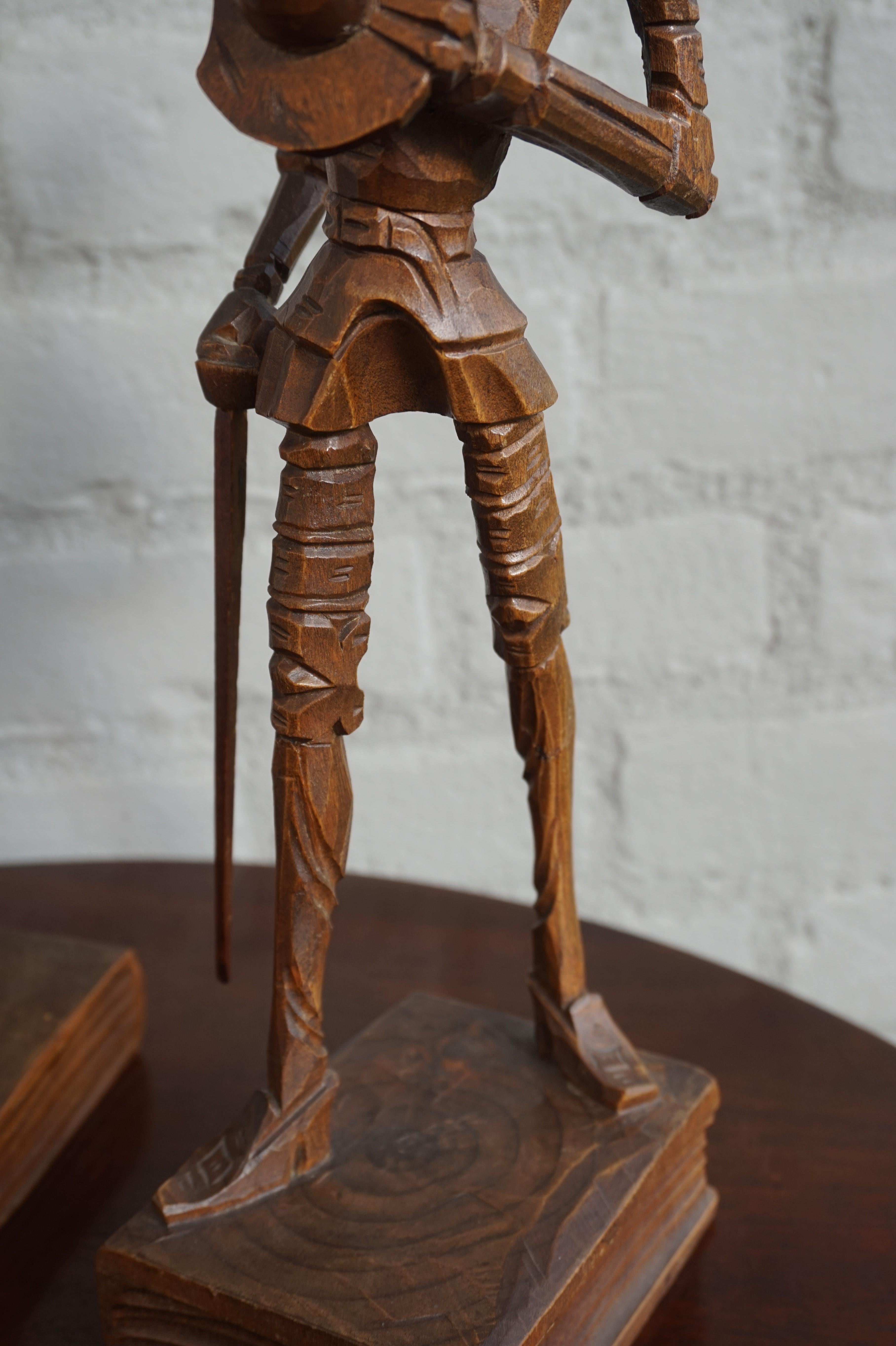 Renaissance Hand Carved Don Quixote and Sancho Panza Sculptures from the Arts & Crafts Era
