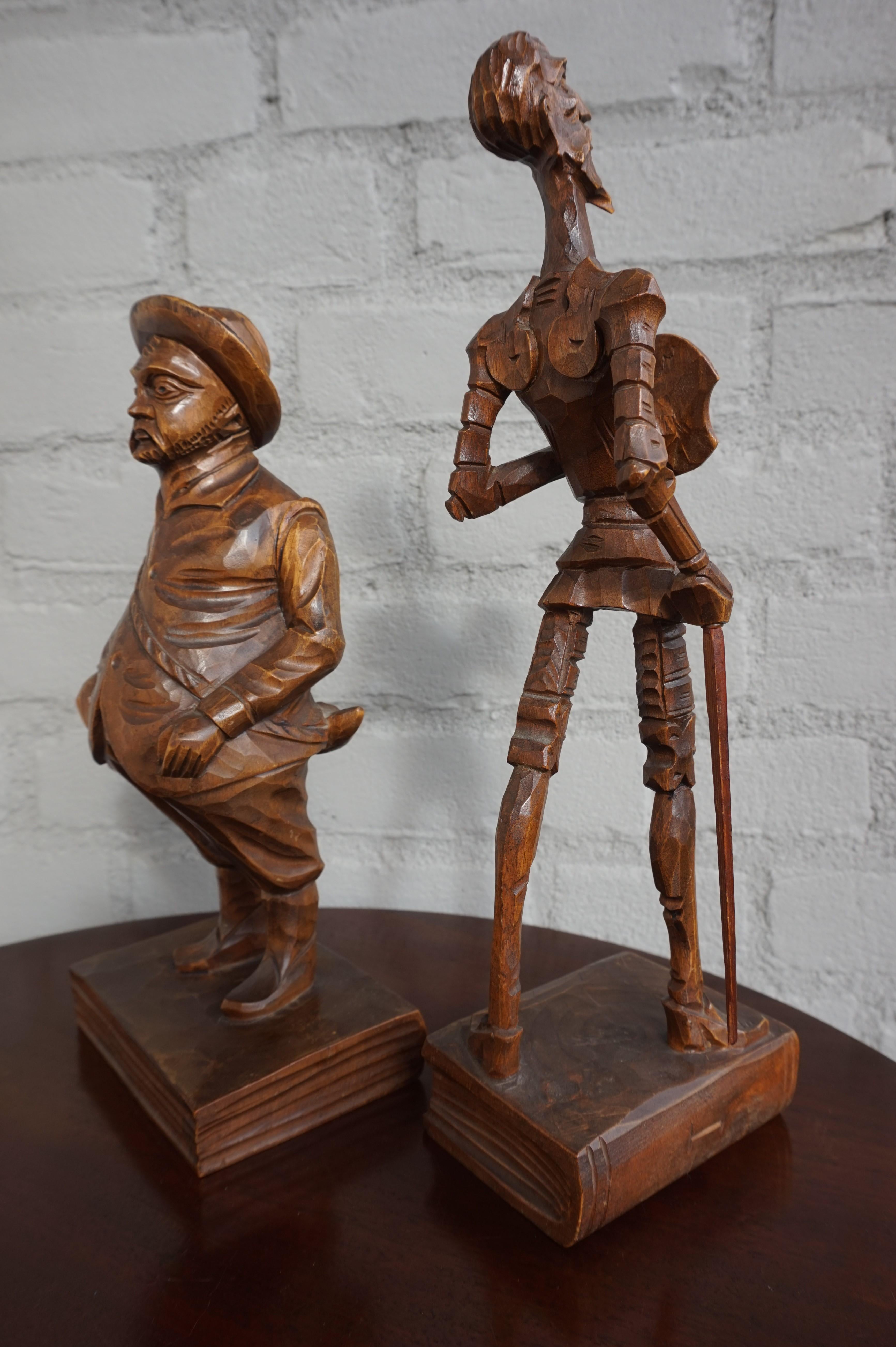 European Hand Carved Don Quixote and Sancho Panza Sculptures from the Arts & Crafts Era