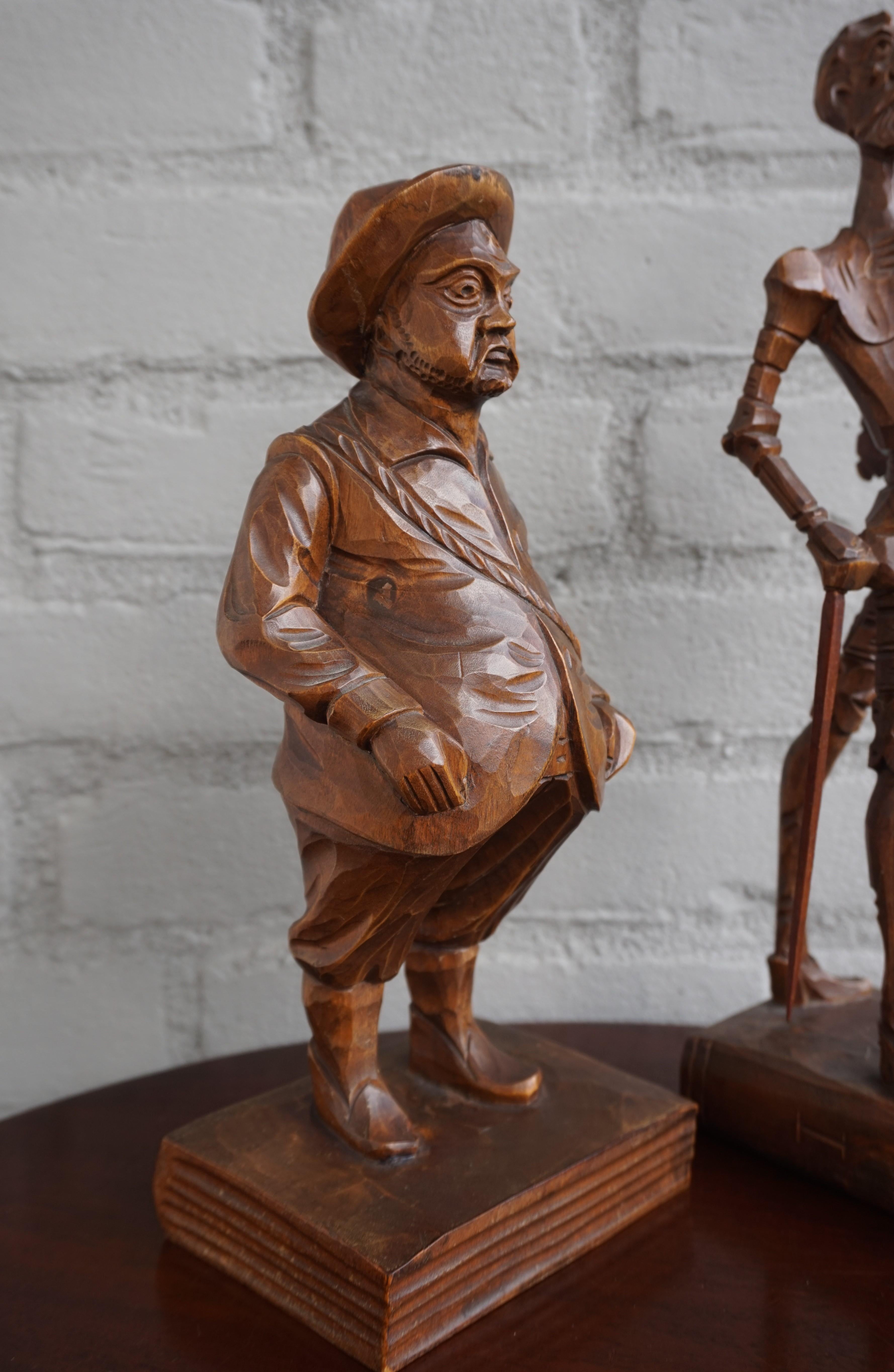 Hand-Carved Hand Carved Don Quixote and Sancho Panza Sculptures from the Arts & Crafts Era