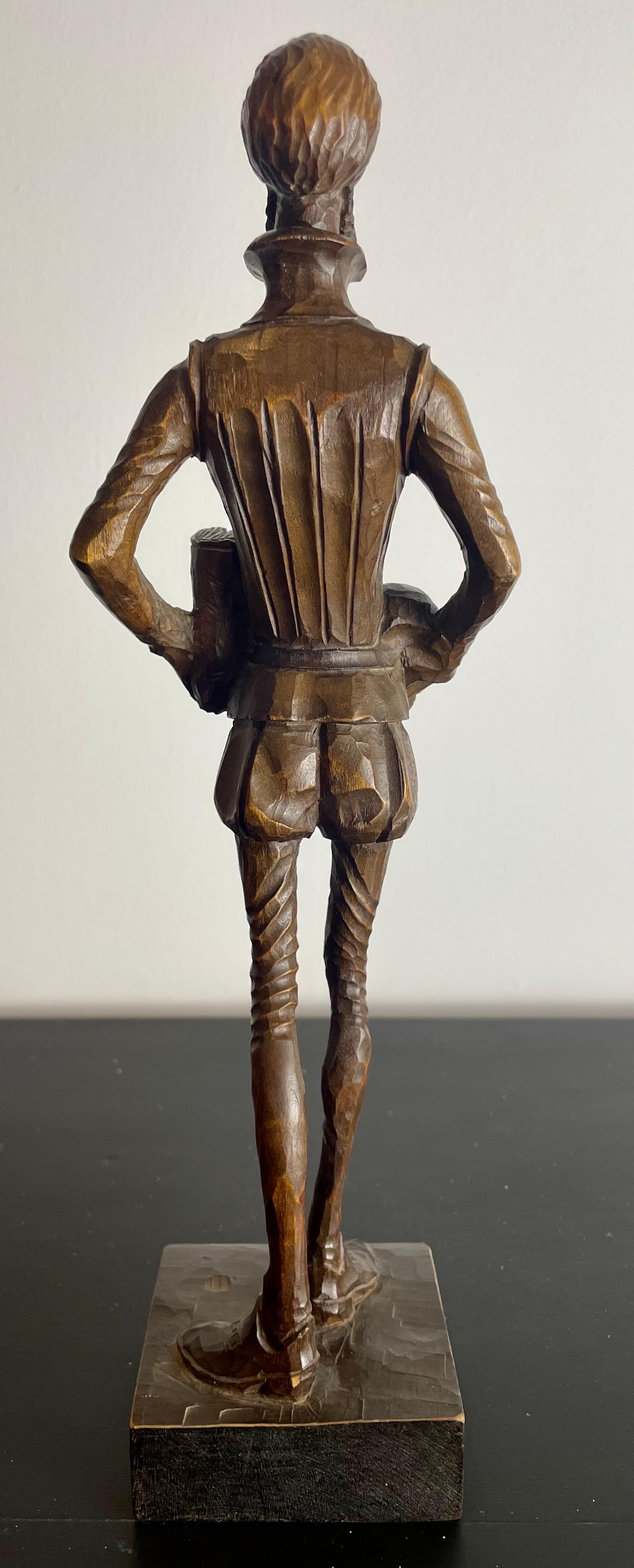 Hand-carved Don Quixote wooden statuette sculpture - Spain 19th Art Nouveau 3