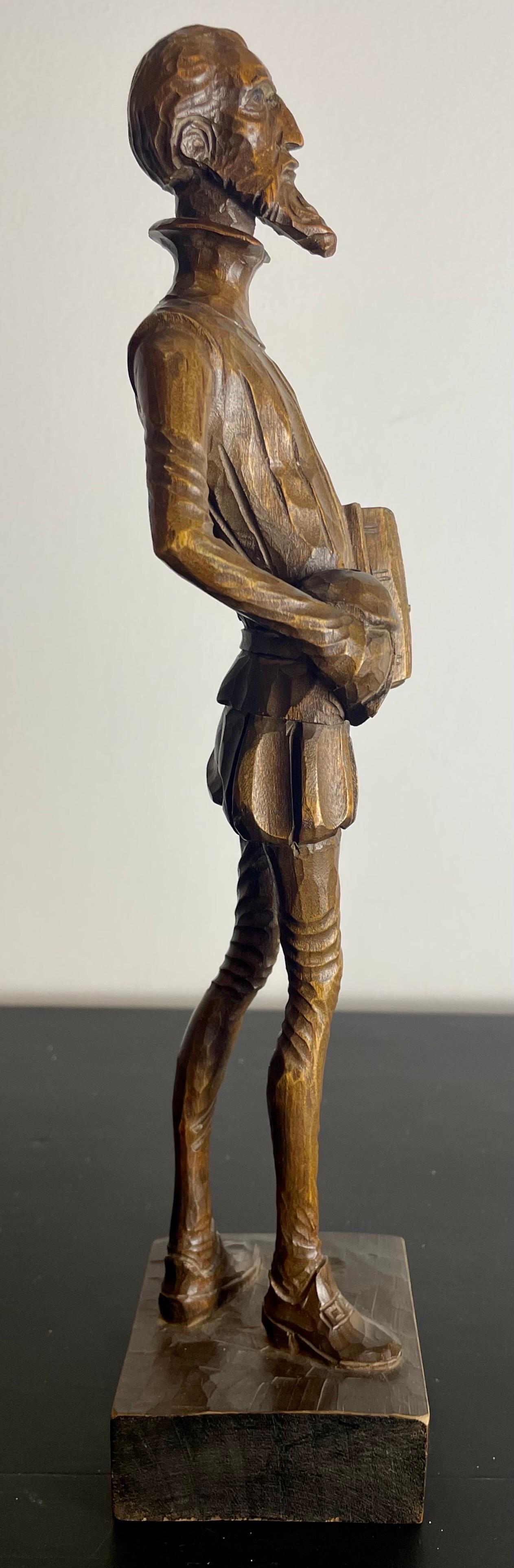 Hand-carved Don Quixote wooden statuette sculpture - Spain 19th Art Nouveau 4