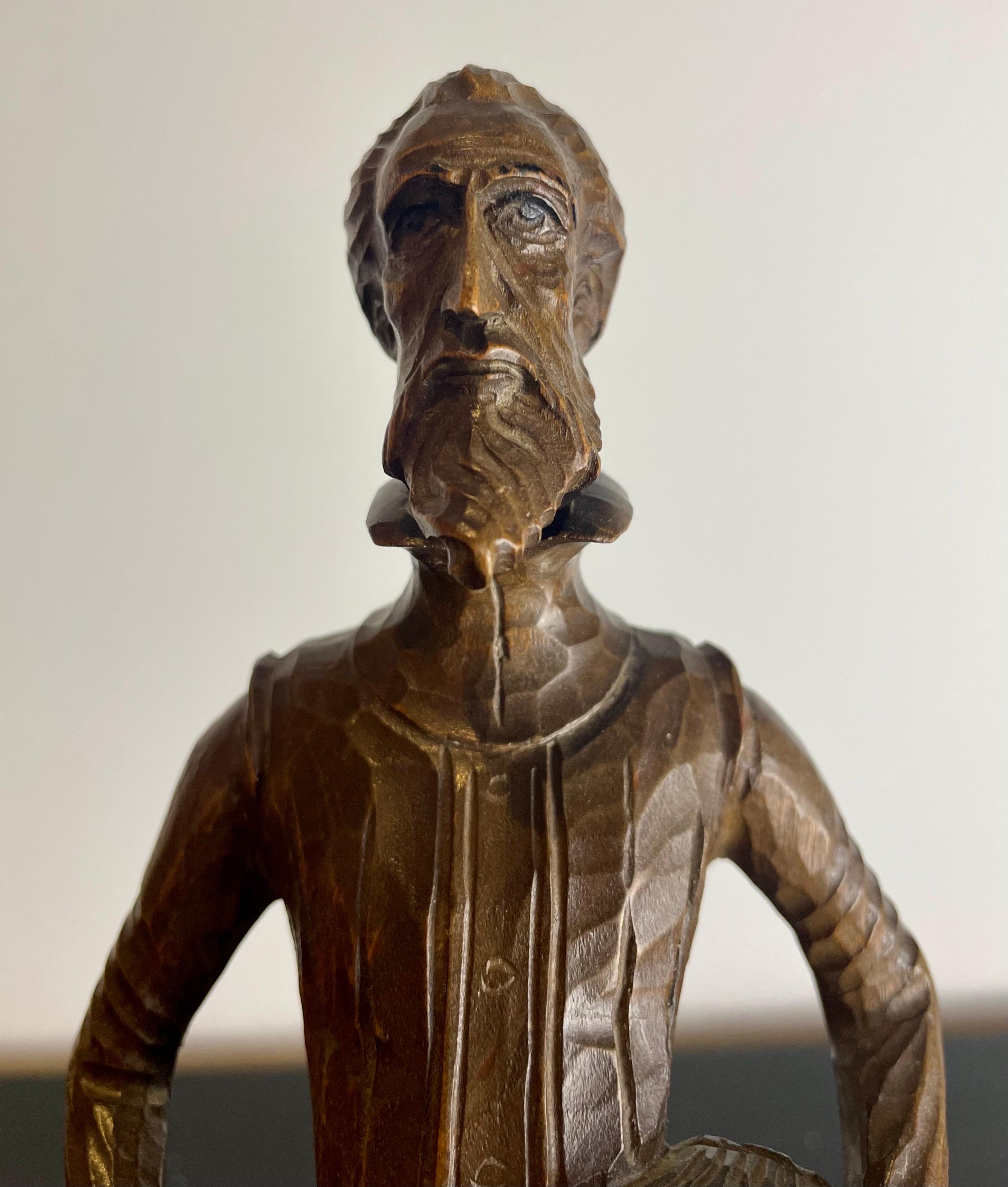 Spanish Hand-carved Don Quixote wooden statuette sculpture - Spain 19th Art Nouveau