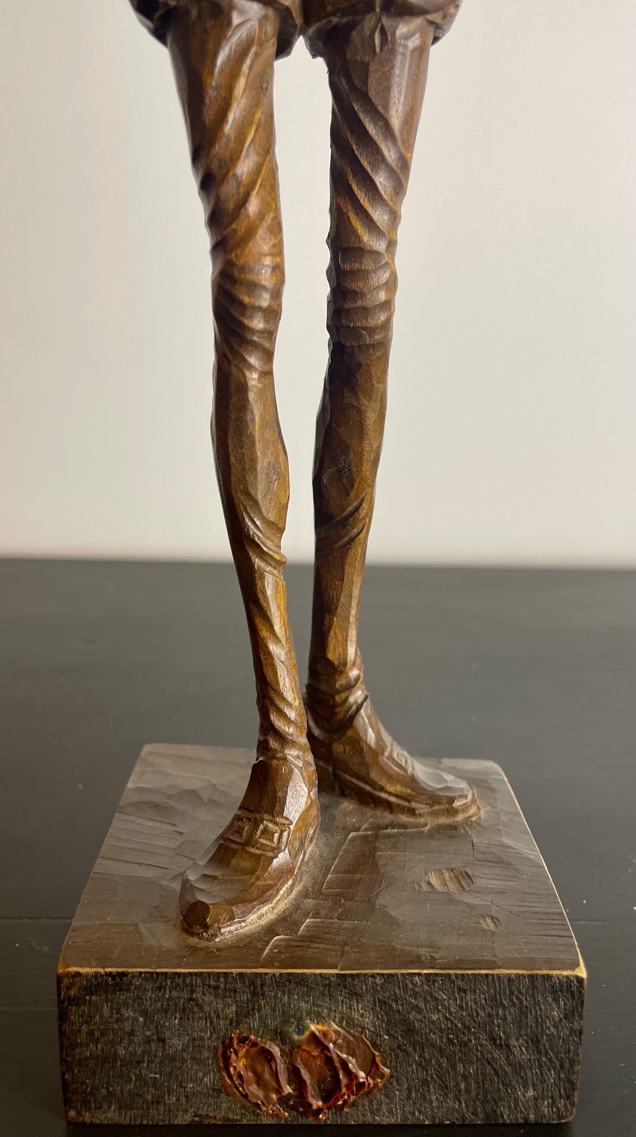 19th Century Hand-carved Don Quixote wooden statuette sculpture - Spain 19th Art Nouveau