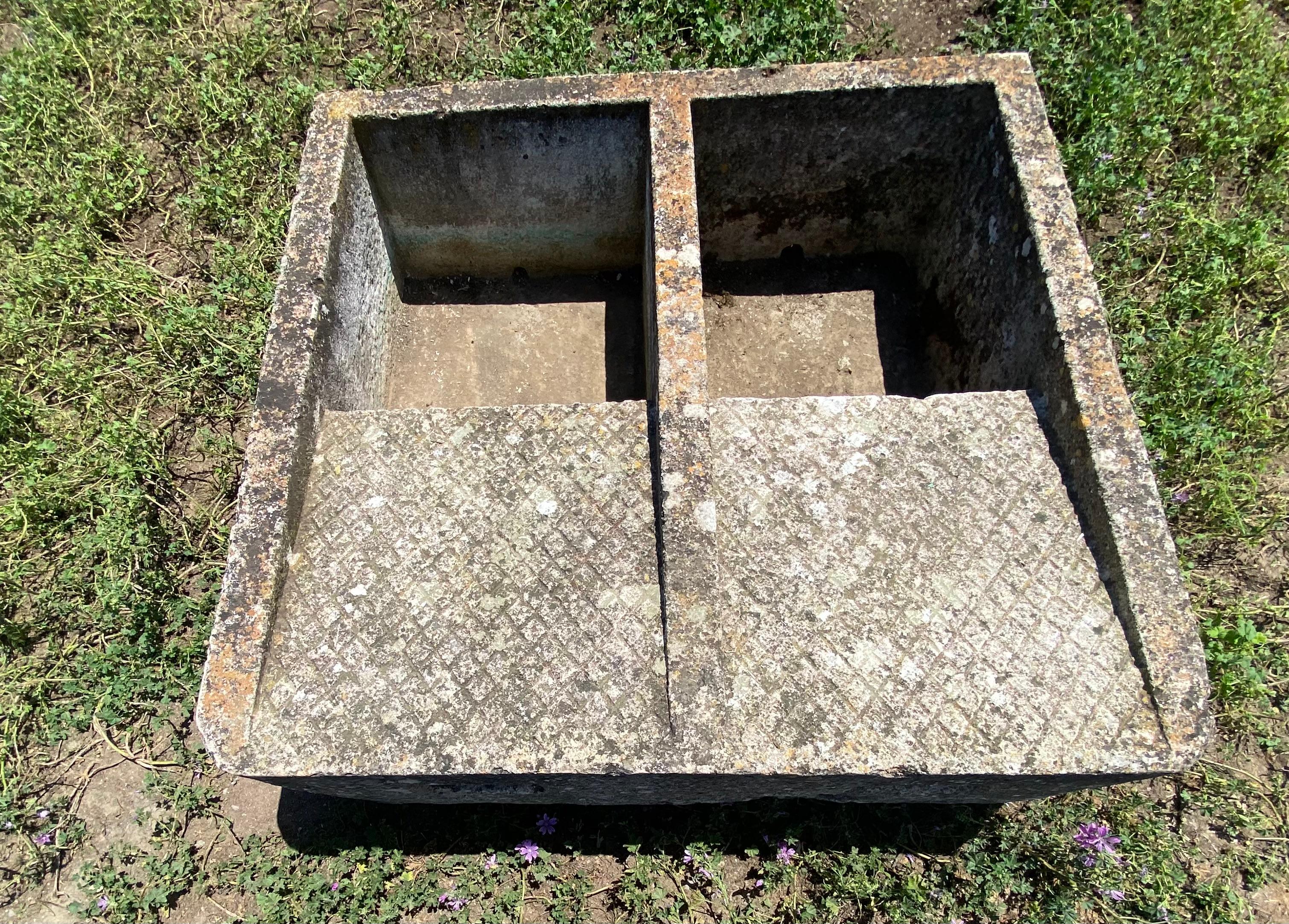 Limestone Hand carved double sink wash basin XIX century For Sale